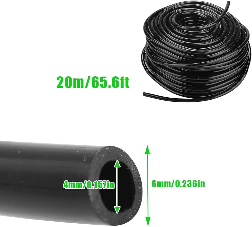 Joyzan Garden Watering Tube, I.D 4Mm/O.D 6Mm Blank Distribution Tubing Drip Irrigation Hose Water Tube Line Heavy Duty Supply Pipe DIY for Lawn Agriculture Hydroponics Misting System Automatic Black