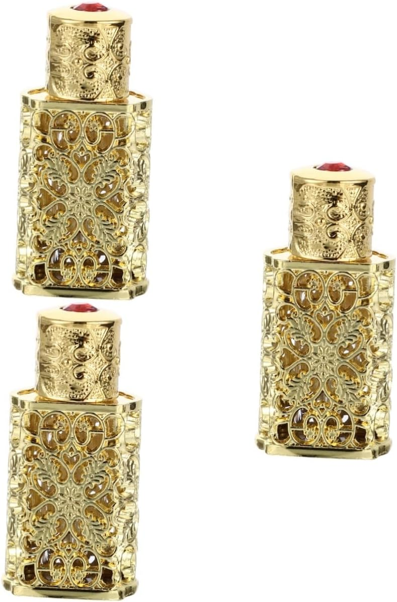 KOMBIUDA 3Pcs Perfume Bottle Essential Oil Spray Cosmetic Dispenser Leakproof Metal Travel Bottle Hollow Engraving image number 3