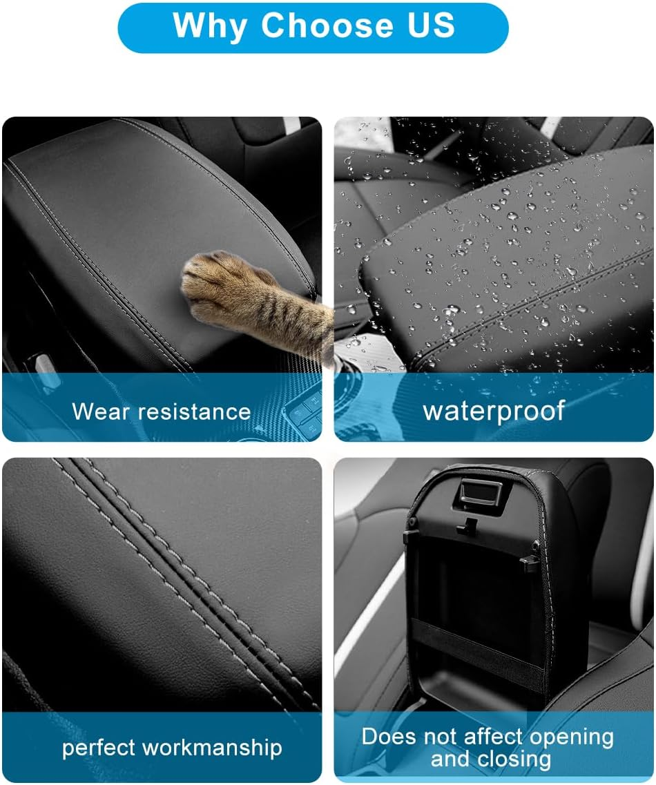 Center Console Cover for 2024 2025 Ford Ranger Accessories Leather Armrest Cover Ranger Xl/Xlt/Lariat/Raptor Anti-Scratch Arm Rest Seat Cover Customized Middle Console Lid Pad Protector(Black) - Balck image number 4