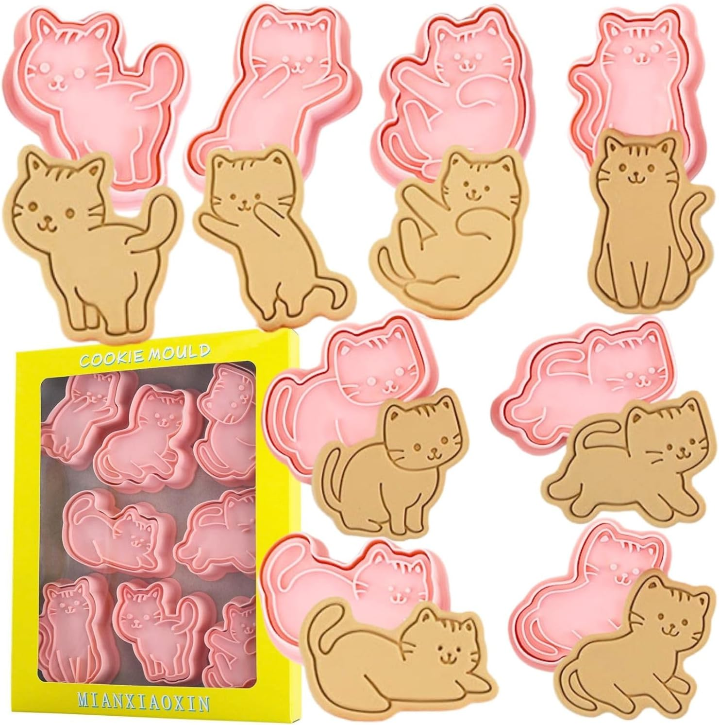 Crethinkaty Cat Cookie Cutters Set-8 Plastic Cookie Cutter Stamp- Cat Theme Fun Cookie Mold, Good for Making Cat Treats. image number 3