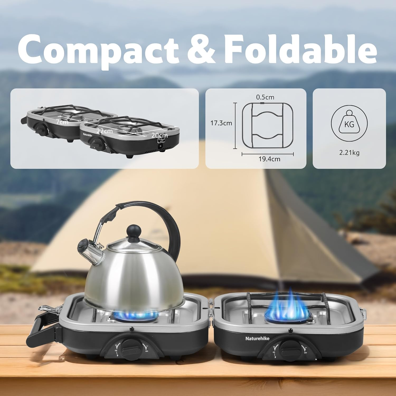 Naturehike Upgraded Folding Gas Stove, 2-Burner Camping Stove, Portable Gas Stove with Dual Burners, Compact & Lightweight Propane Stove for Camping, Picnics, Backpacking (IAPMO GASMARK CERTIFICATED) image number 4