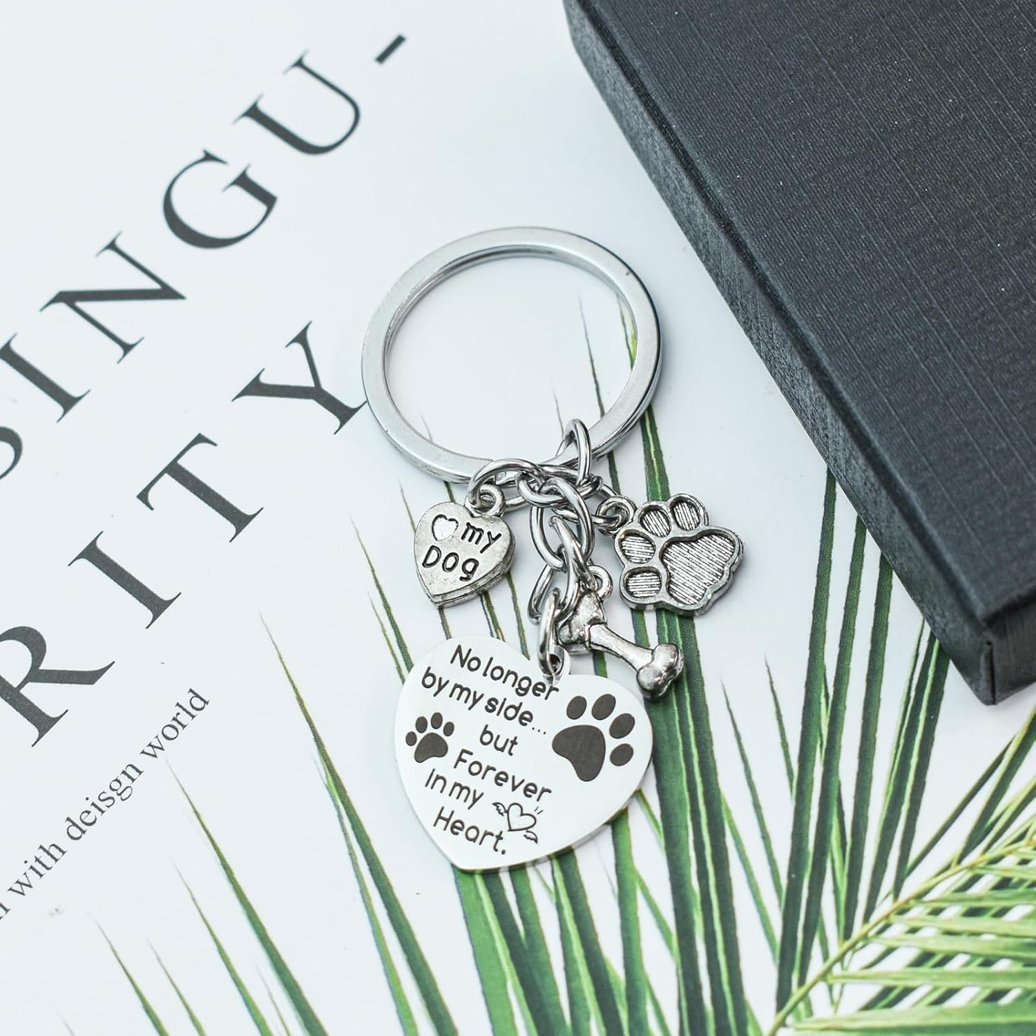Enkrio Dog Memorial Keychain Pet Memorial Gifts No Longer by My Side Forever in My Heart Paw Print Loss of Dog Sympathy Keyring Pet Remembrance Gift
