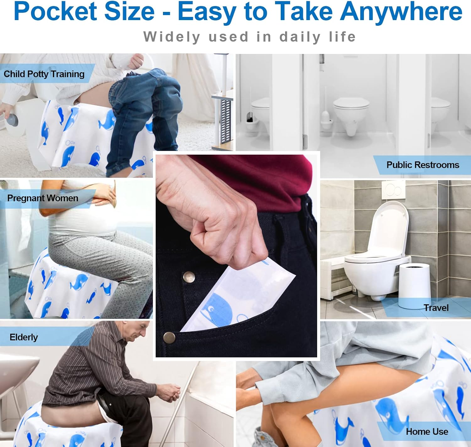 Toilet Seat Covers Disposable, 41 Pack Extra Large Disposable Toilet Seat Covers for Adults, Individually Wrapped Potty Training Liners with Non-Slip Adhesives for Kids in Home, Restrooms & Travel image number 3