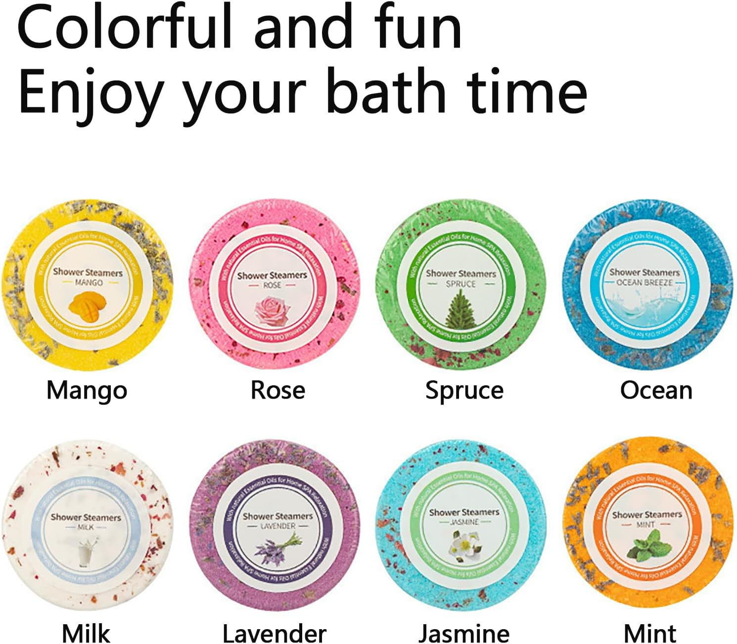 Aromatherapy Shower Steamers, 8 Pcs with Box, 8 Fragrances, Shower Bomb Tablets Set, Natural Ingredients, Self Care, Relaxation for Women Men, Lavender, Mint, Milk, Rose, Mango, Jasmine