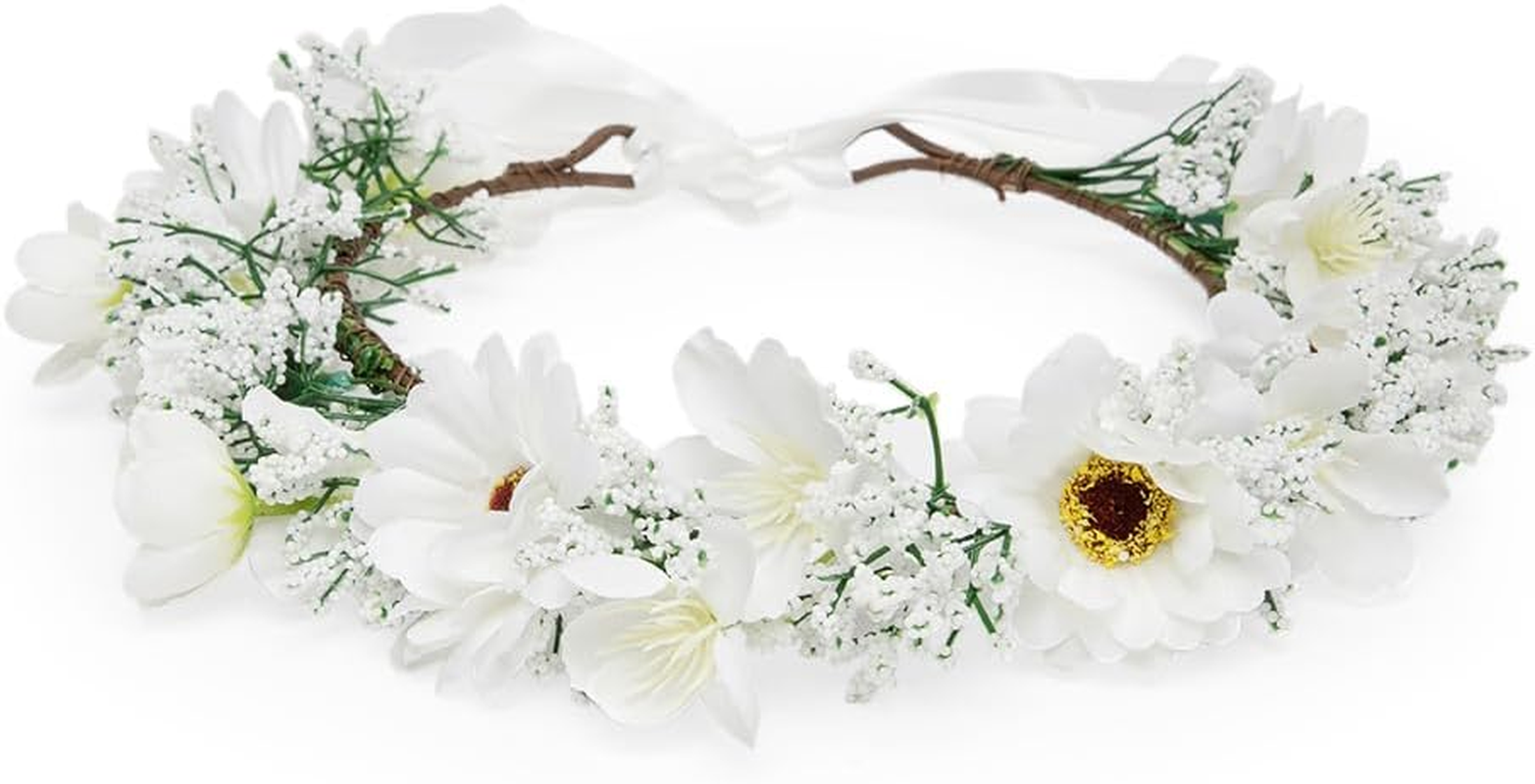 Radhu & Kabby Tiara for Women | Flower Head in White Colour | Elegant Floral Crown Headband for Birthdays, Photoshoots, and Special Occasions | Adjustable Hair Accessory