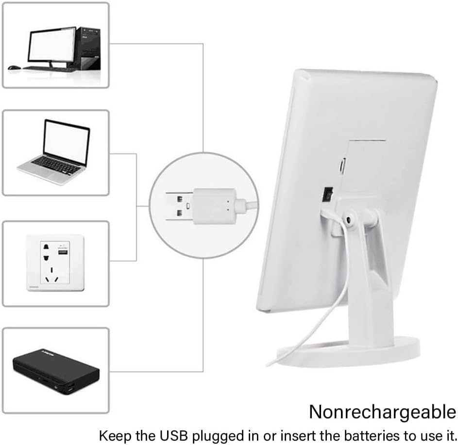 Lighted Vanity Makeup Mirror with 16 Led Lights 180 Degree Free Rotation Touch Screen Adjusted Brightness Battery USB Dual Supply Bathroom Beauty Mirror (White) image number 2