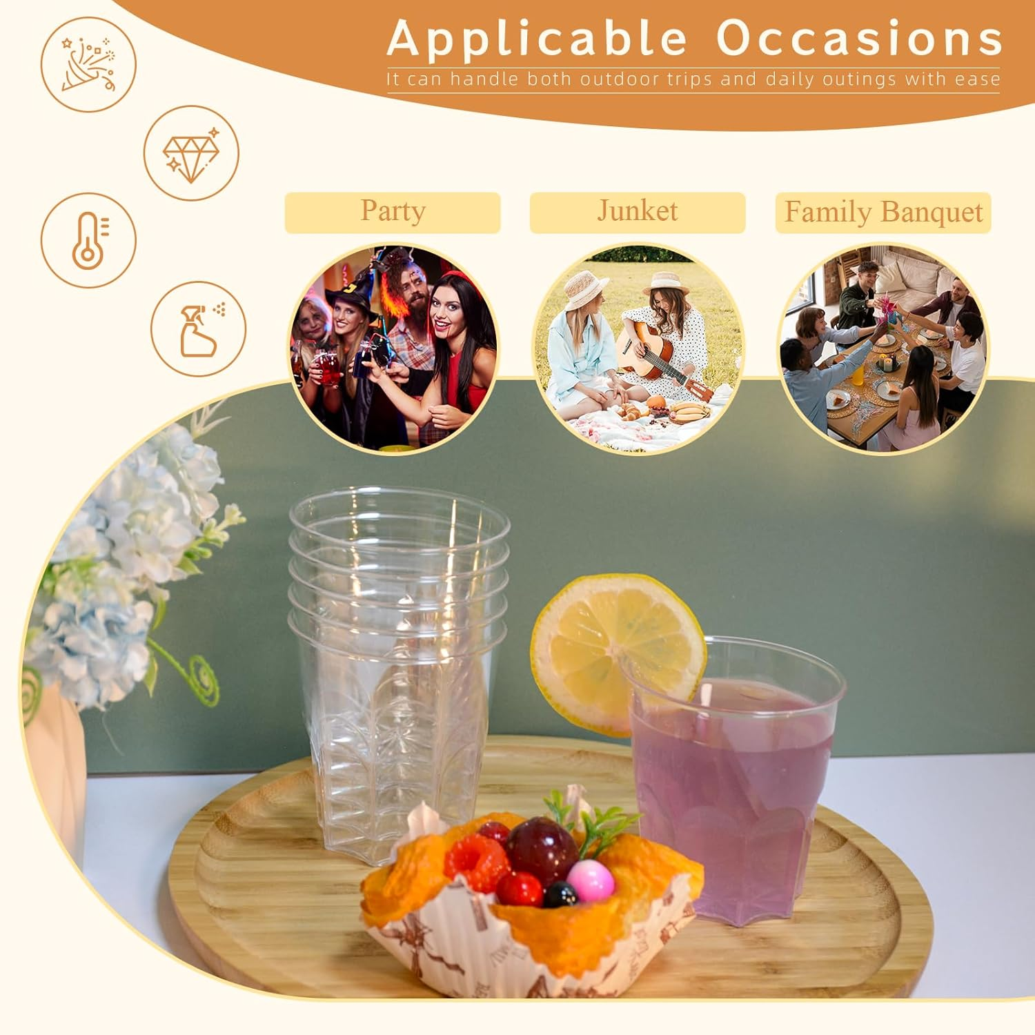 50 Pcs Clear Reusable Plastic Cups Durable Drinking Cups 240Ml Elegant Party Wine Glassestumblers Shot Cup for Home Decor Party Weddings Birthdays Camping(8 OZ) image number 2