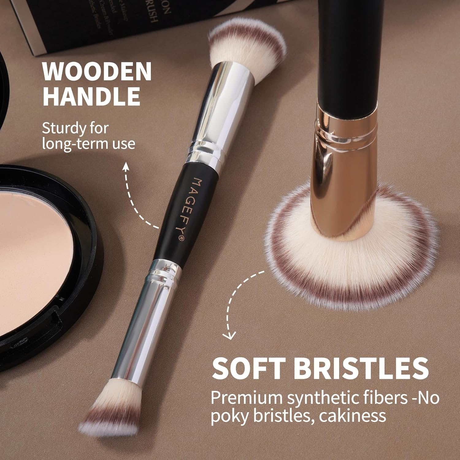 MAGEFY Foundation Makeup Brushes, 2Pcs Premium Double-Ended Makeup Brush for Buffing Liquid, Cream, Powder, Blending Contour Face Brush image number 4