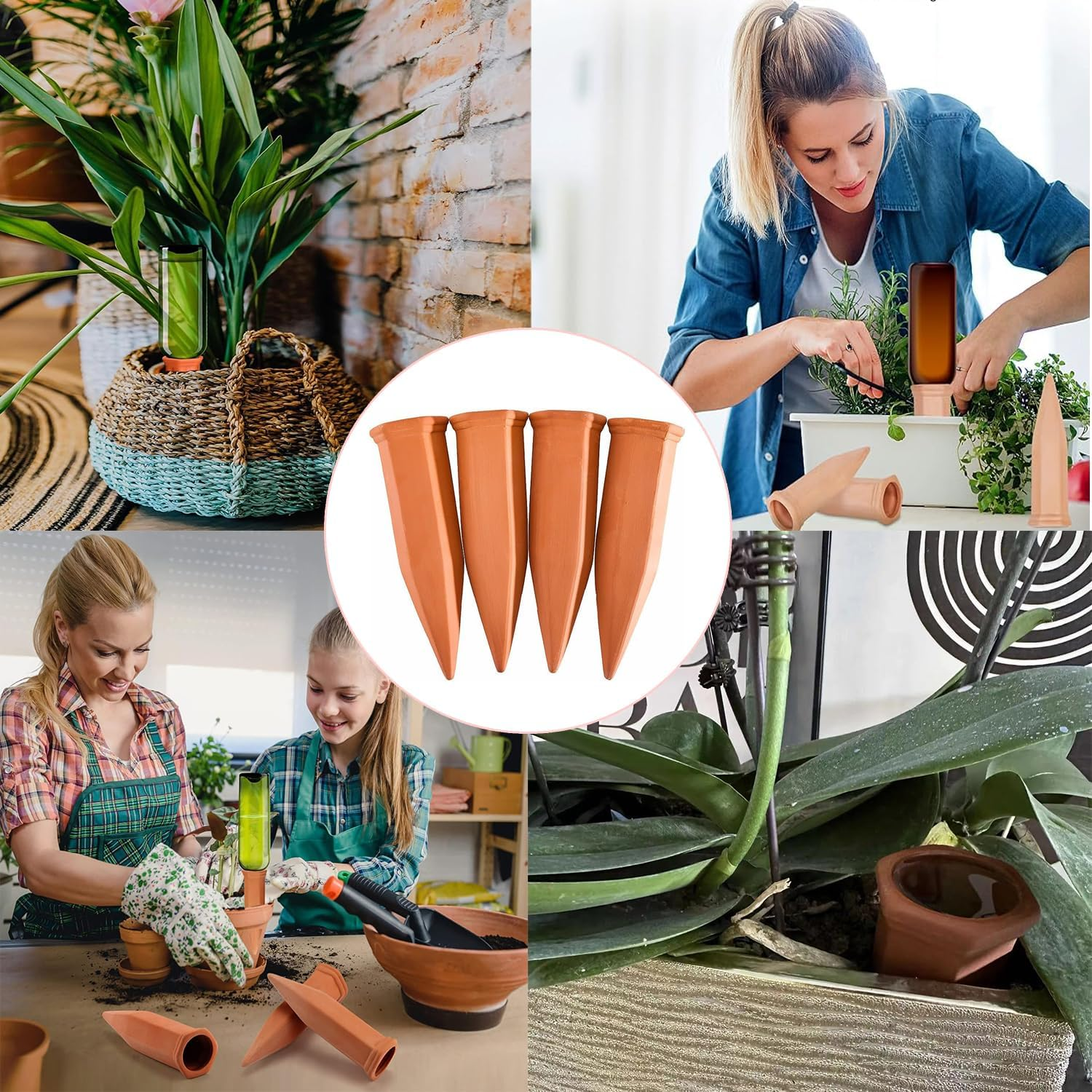 Yharnamite 4 Pcs Terracotta Plant Watering Devices, Plant Watering Stakes, Garden Automatic Plant Dripper for Indoor & Outdoor Plants image number 1