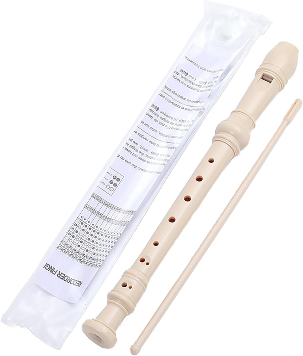 8Hole Descant Soprano Recorder, German Style Treble Flute, Plastic Clarinet with Fingering Chart, Instructions, Cleaning Rod and Bag - Pink