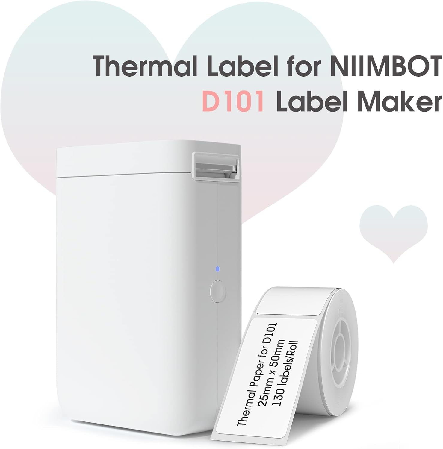 NIIMBOT D101 Labels, 1'' X 2'' (25X50Mm) Thermal Sticker Label, Waterproof, Oil-Proof and Tear-Proof Thermal Label Paper for NIIMBOT D101 Label Printer, 1 Roll of 130 Papers(White)