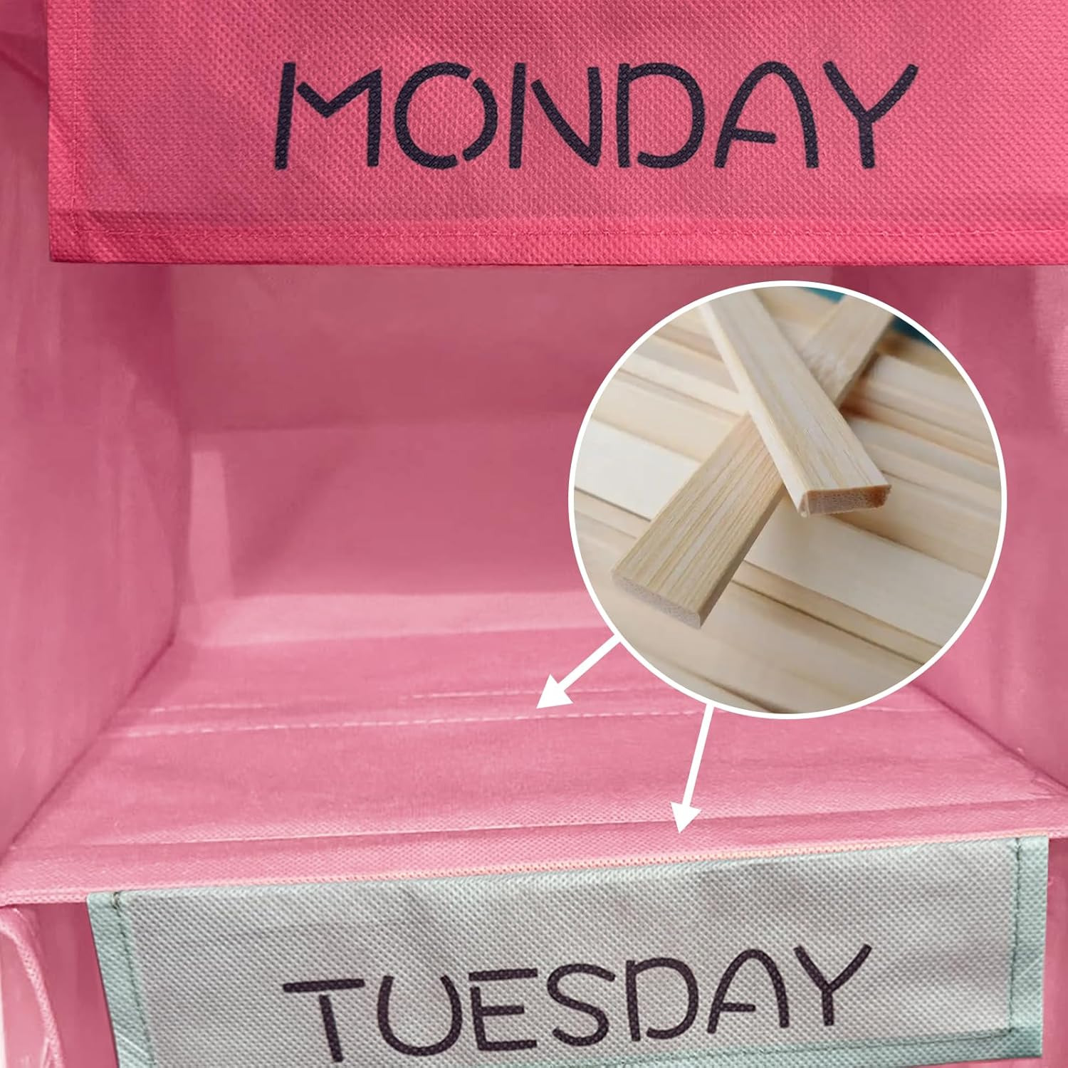 Weekly Clothes Organizer for Kids, 6-Shelf Hanging Closet Organizer with 2 Side Pockets, Days of the Week Clothes Organizer, with Labeled Days of the Week Monday through Friday, Weekday and Weekend image number 4
