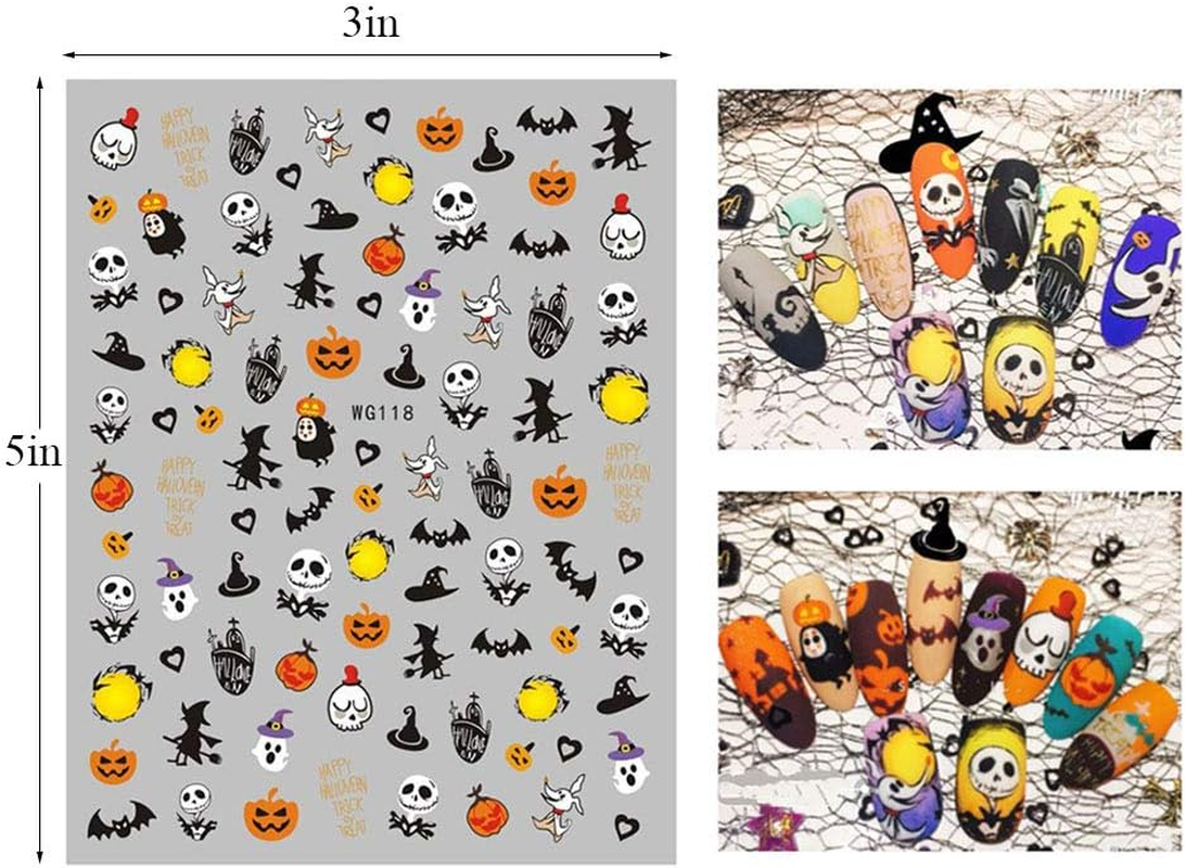 EBANKU Halloween Nail Sticker Decals, 12 Sheets Nail Stickers Nail Art Stickers Nail Decals for Halloween DIY Nail Art Decoration image number 3