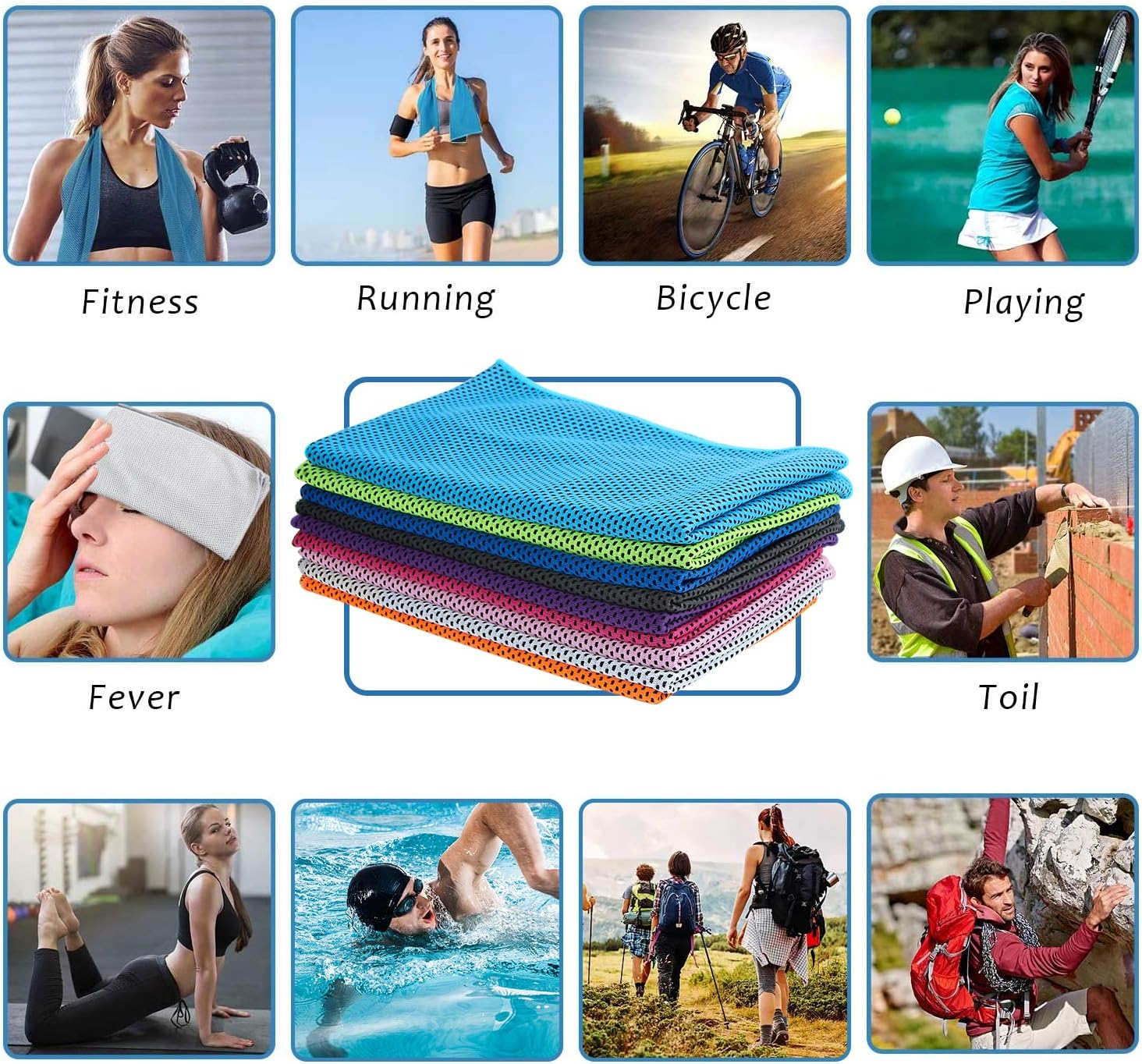 AUGSUN Cooling Neck Towels, 9 Pack Workout Towels for Gym Fast Drying Gym Towels Snap Cooling Sport Towels for Yoga Gym Fitness Running image number 6