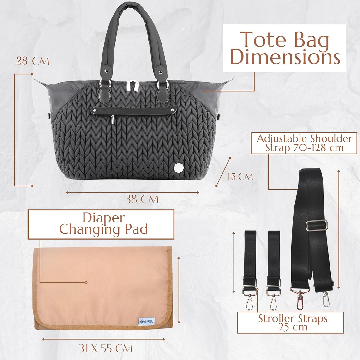 Diaper Bag Tote Baby Nappy Changing Bag Multifunction Large Baby Travel Handbag for Mom - Dusty Rose image number 5