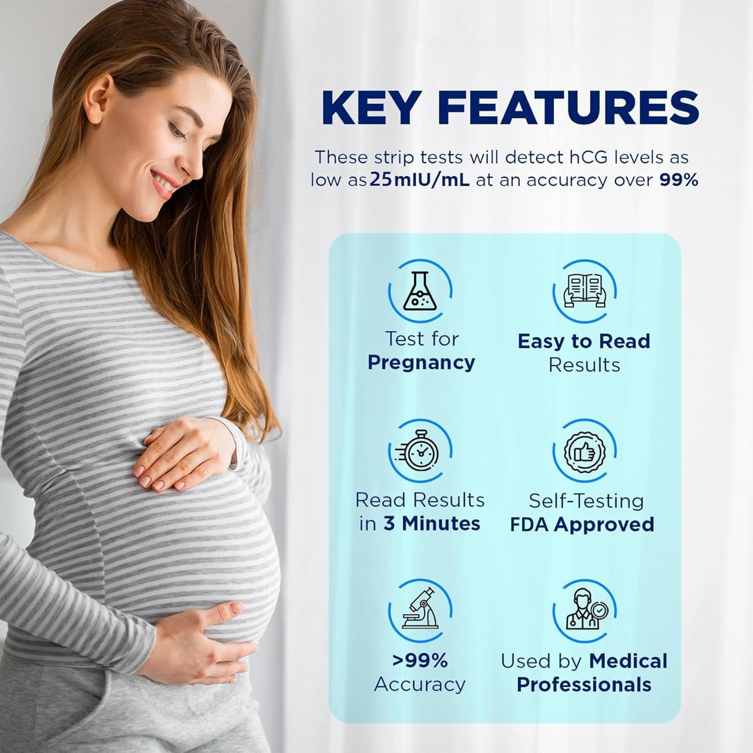 Pregnancy Test Strips, 50 Pack Individually Wrapped HCG Pregnancy Strips with 50 Urine Cups, Early Home Detection Pregnancy Test Kit for Women Trying to Get Pregnant Naturally - over 99% Accurate