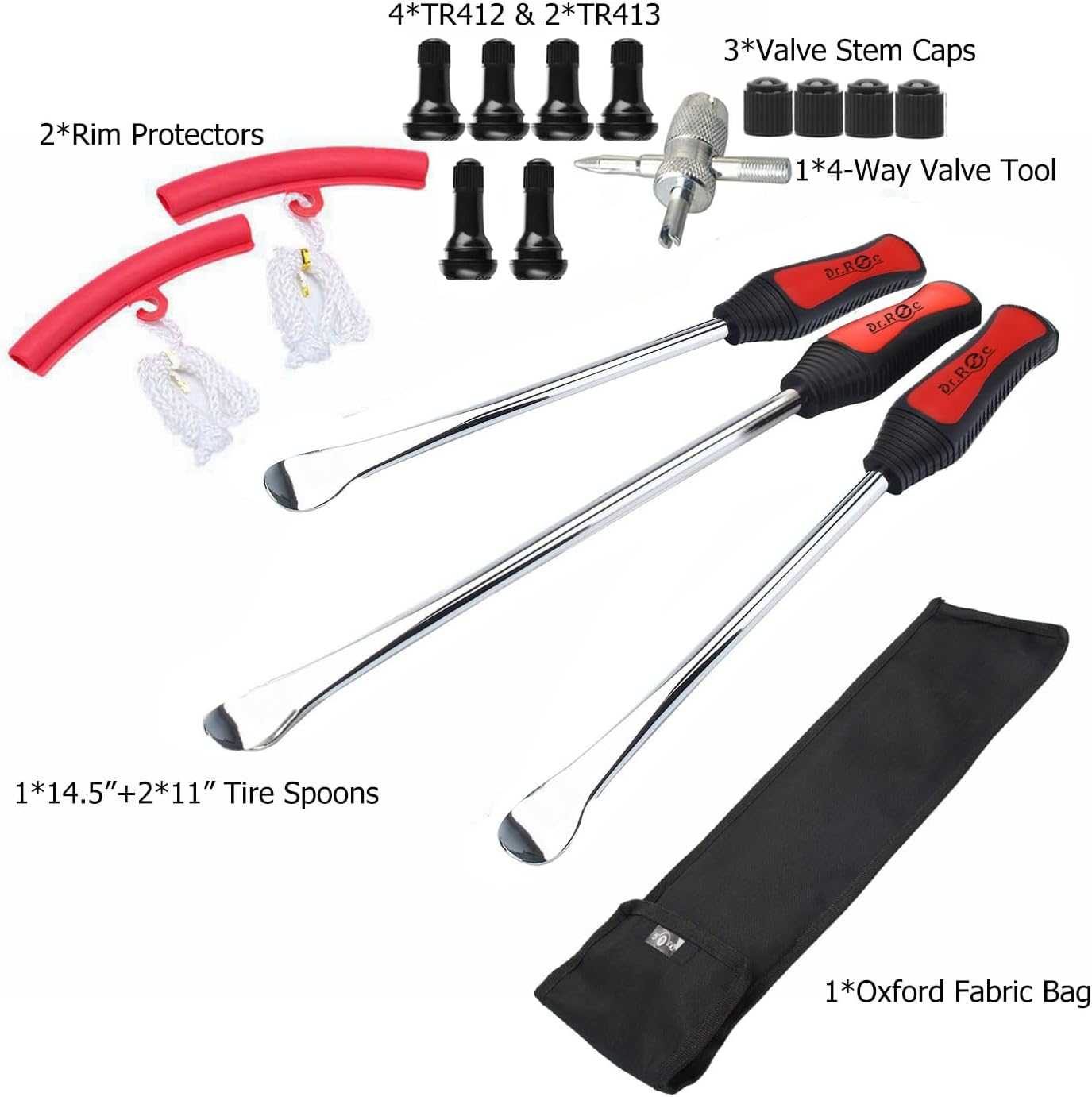 Dr.Roc Tire Spoons Lever Iron Tool Kit Motorcycle Bike Professional Tire Change Kit W/Bag - 14.5+11+ 2 Rim Protectors image number 2