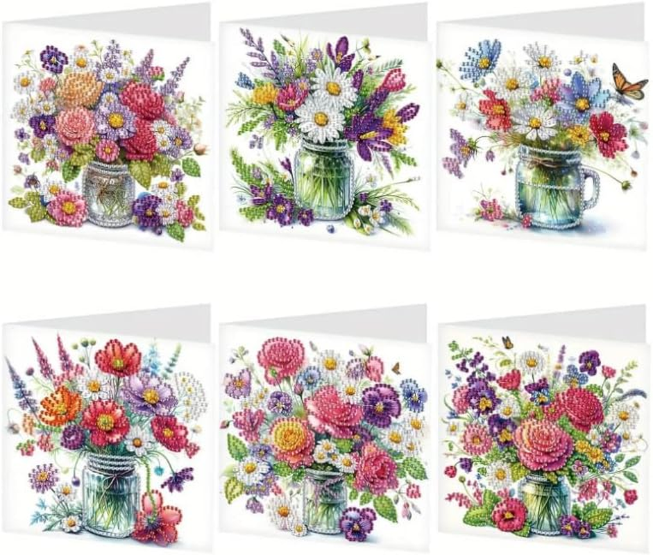 Syntego 6Pcs DIY Diamond Painting Greeting Card Kit Summer Flowers Greeting Cards Diamond Art Kit image number 2