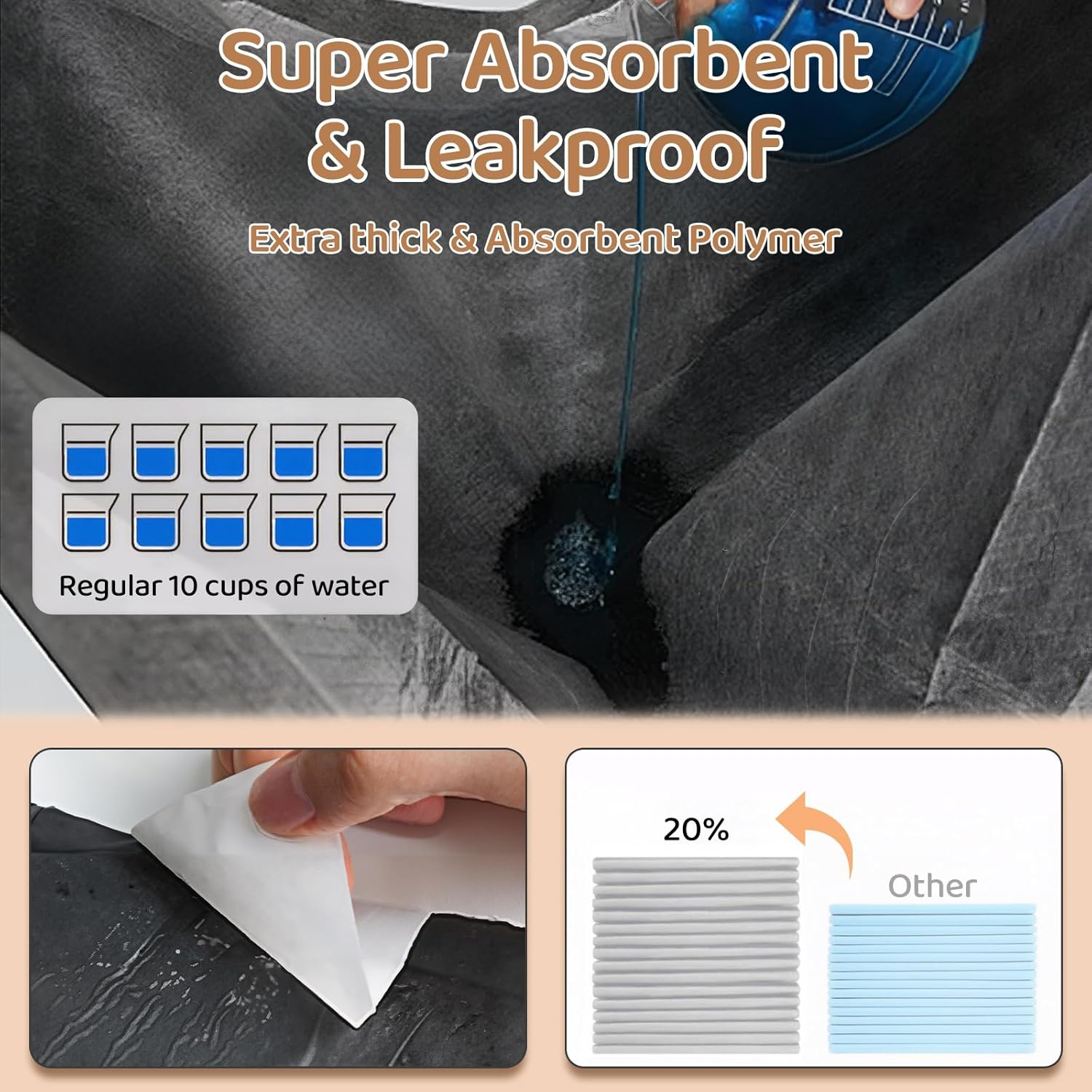 JORAGO Puppy Pads 50Packs - Bamboo Charocoal Dog Pee Training Pads, Disposable Dog Urine Pads, Leak Proof Quick-Dry & Super Absorbent Pet Piddle and Potty Pads for Puppies, Cats, Rabbits, 45X60Cm image number 4