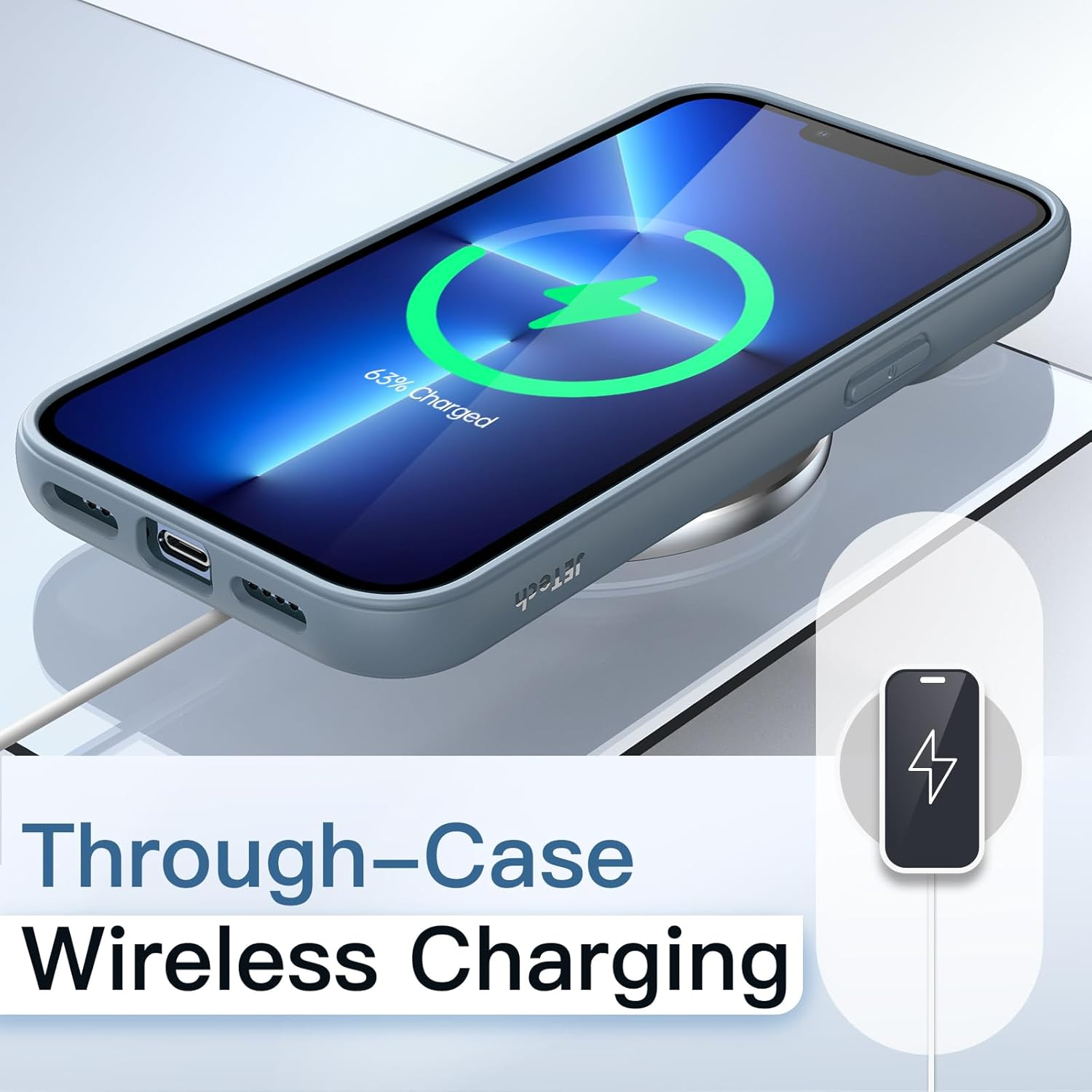 Jetech Case for Iphone 13 Pro 6.1-Inch, Shockproof Phone Bumper Cover, Solid Color Matte TPU Frame, Anti-Scratch Clear Back (Sierra Blue) - Black image number 2