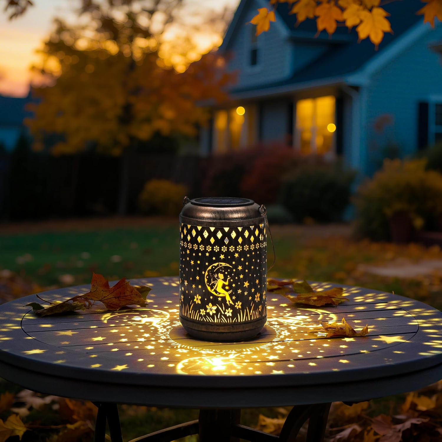 Solar Hanging Lanterns 2 Pack Waterproof Fairy Garden Lights Outdoor Decor Metal Solar Lanterns for Patio Yard Garden image number 1