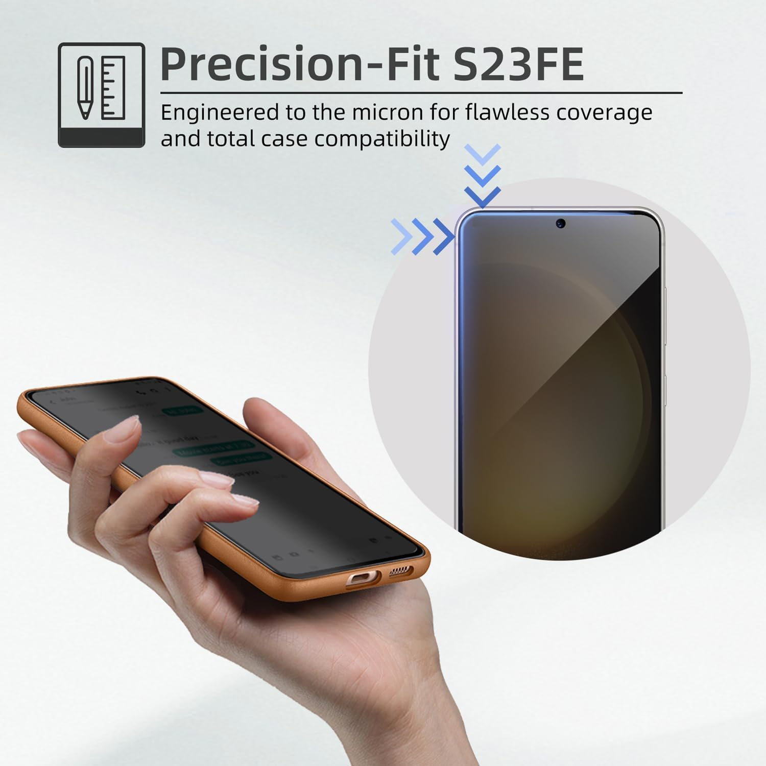 【3+1 Pack】Designed for Samsung Galaxy S23 FE Privacy Screen Protector,9H Tempered Glass【Not Support Fingerprint Unlock】Anti-Spy Film Compatible with Samsung S23FE 5G image number 5