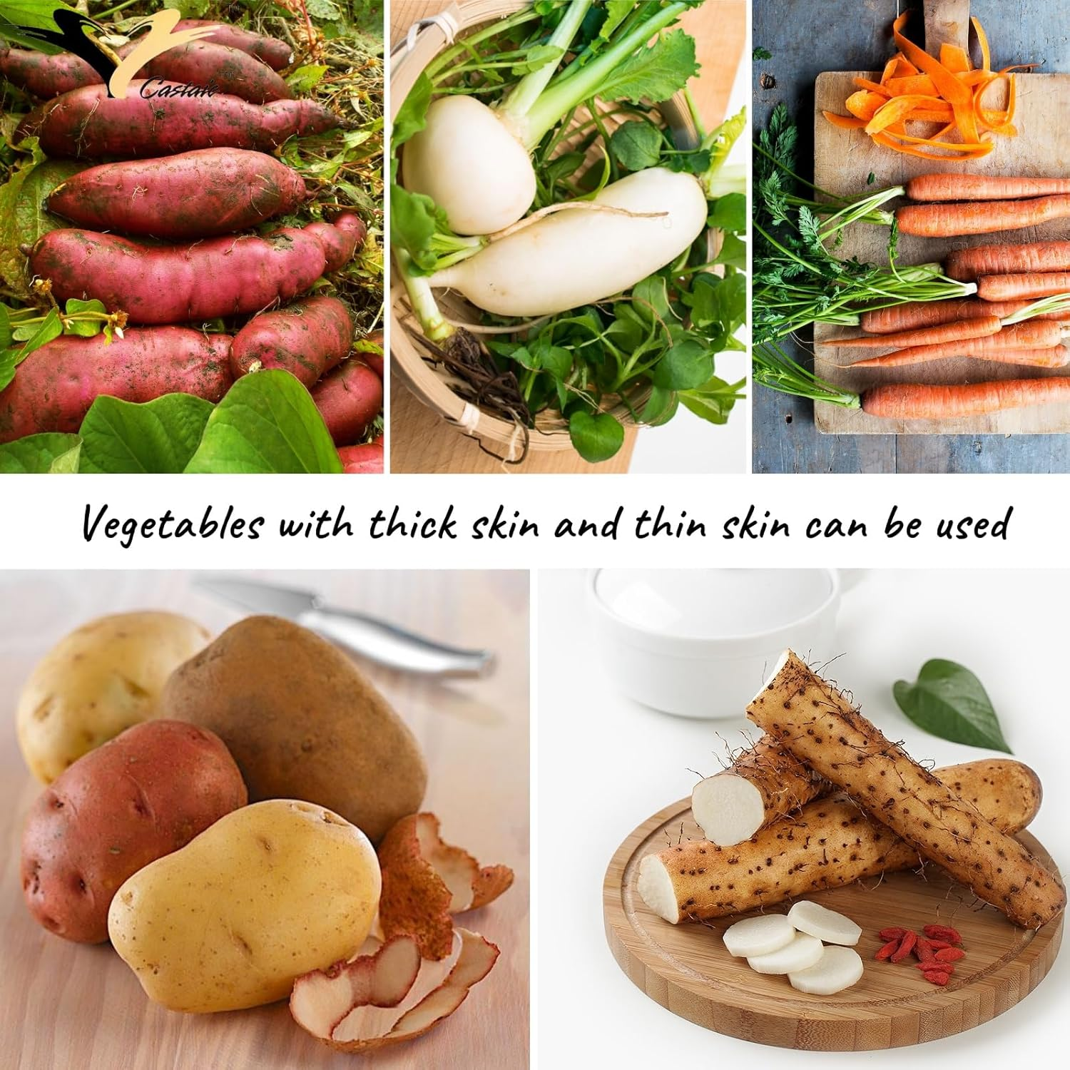 Castaic Stainless Steel Julienne Peeler for Peeling Vegetables and Fruits, Kitchen Accessories，Multifunction (Red-Serrated) image number 2