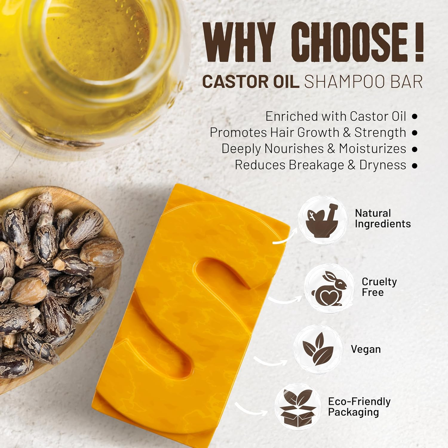Herbishh Castor Oil Shampoo Bar &ndash; Nourishing Solid Shampoo Bar for Hair Growth & Thinning Hair &ndash; Castor Oil Soap for Healthy,Moisturized Scalp &ndash; Natural & Organic Soap for Women & Men,3.53 Oz image number 2