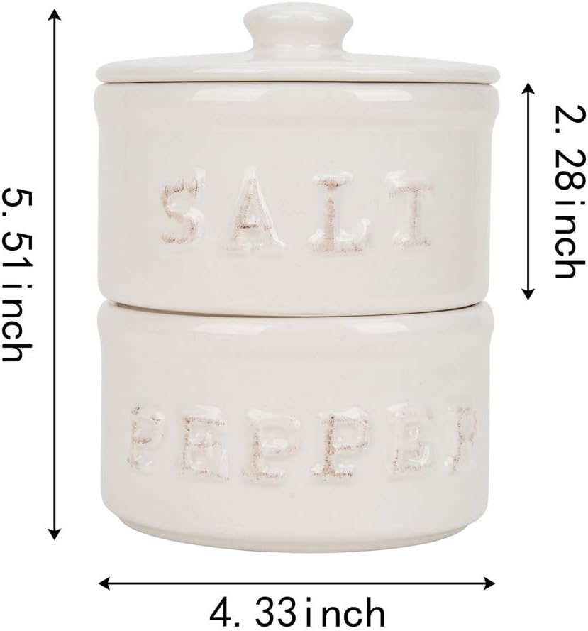 Vintage Ceramic Salt and Pepper Shaker Set Condiments Cellar Stacking Bowls with Lid image number 1