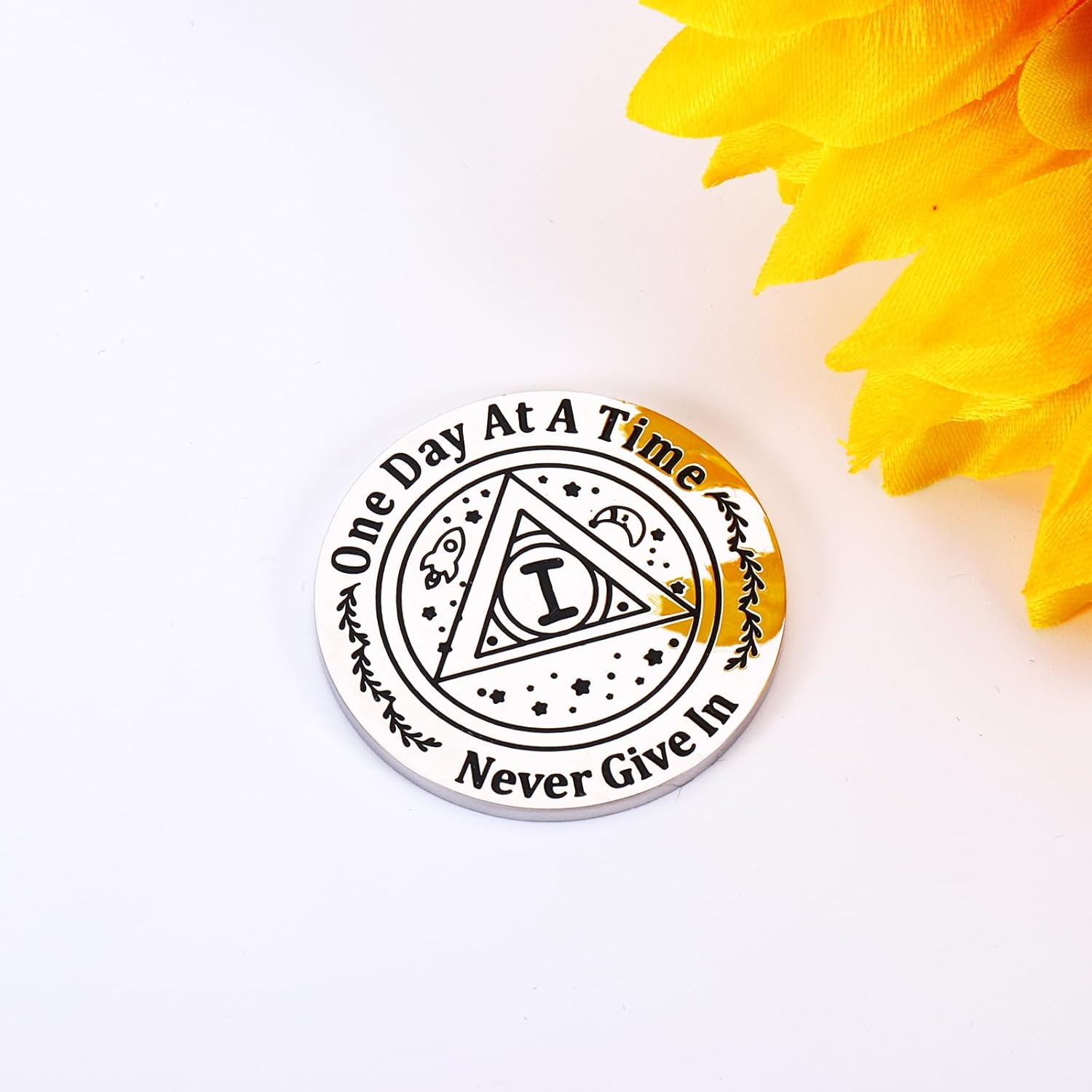 1 Year Sobriety Token, Boys Stress Relief Gifts, Sobriety Gifts for Men Women, Aa Medallions, One Year Sober Gifts for Him, Recovery Gifts Alcoholics Anonymous Gifts, Cancer Survivor Gifts, Silver image number 2