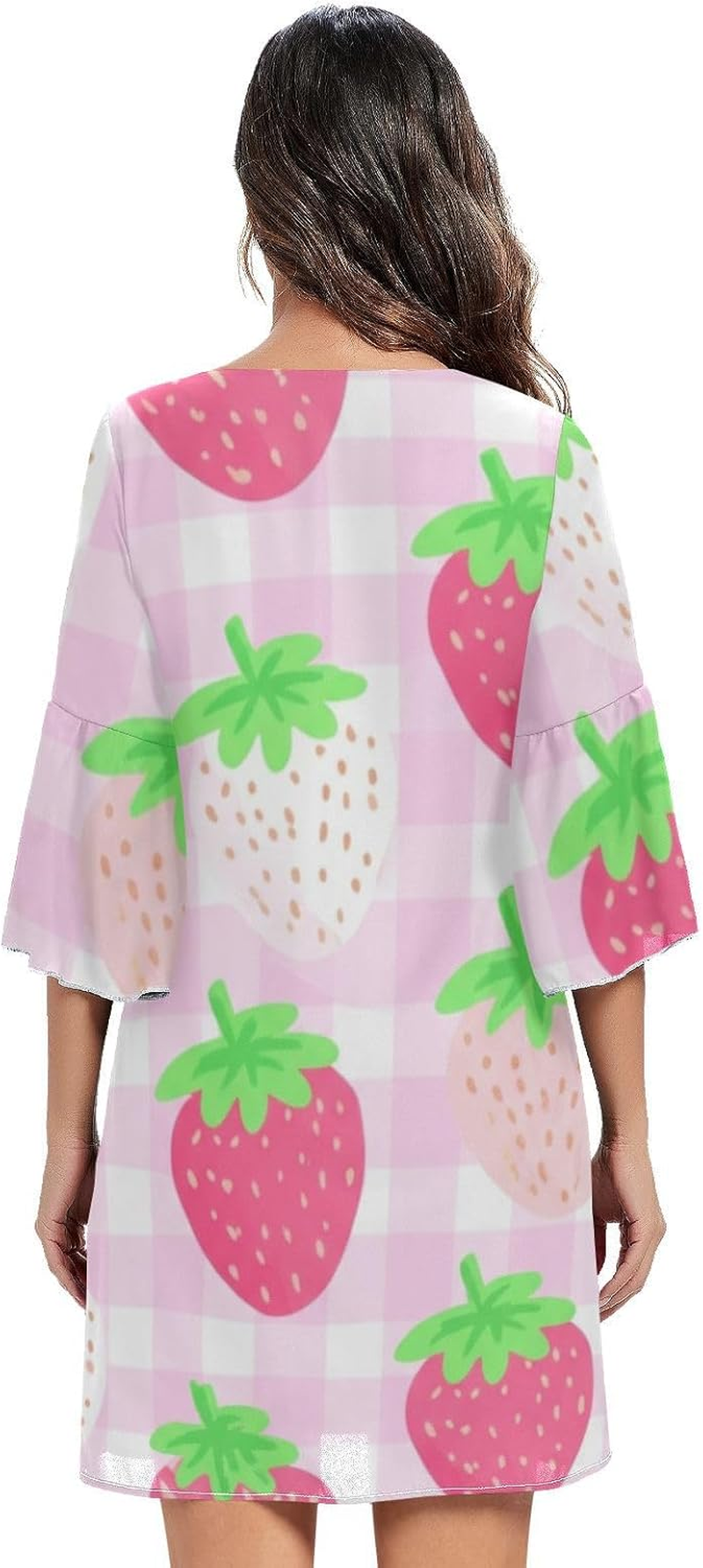 Cute Strawberries Pink V Line Dress 3/4 Sleeve Maternity Dress Party S-XXL image number 1