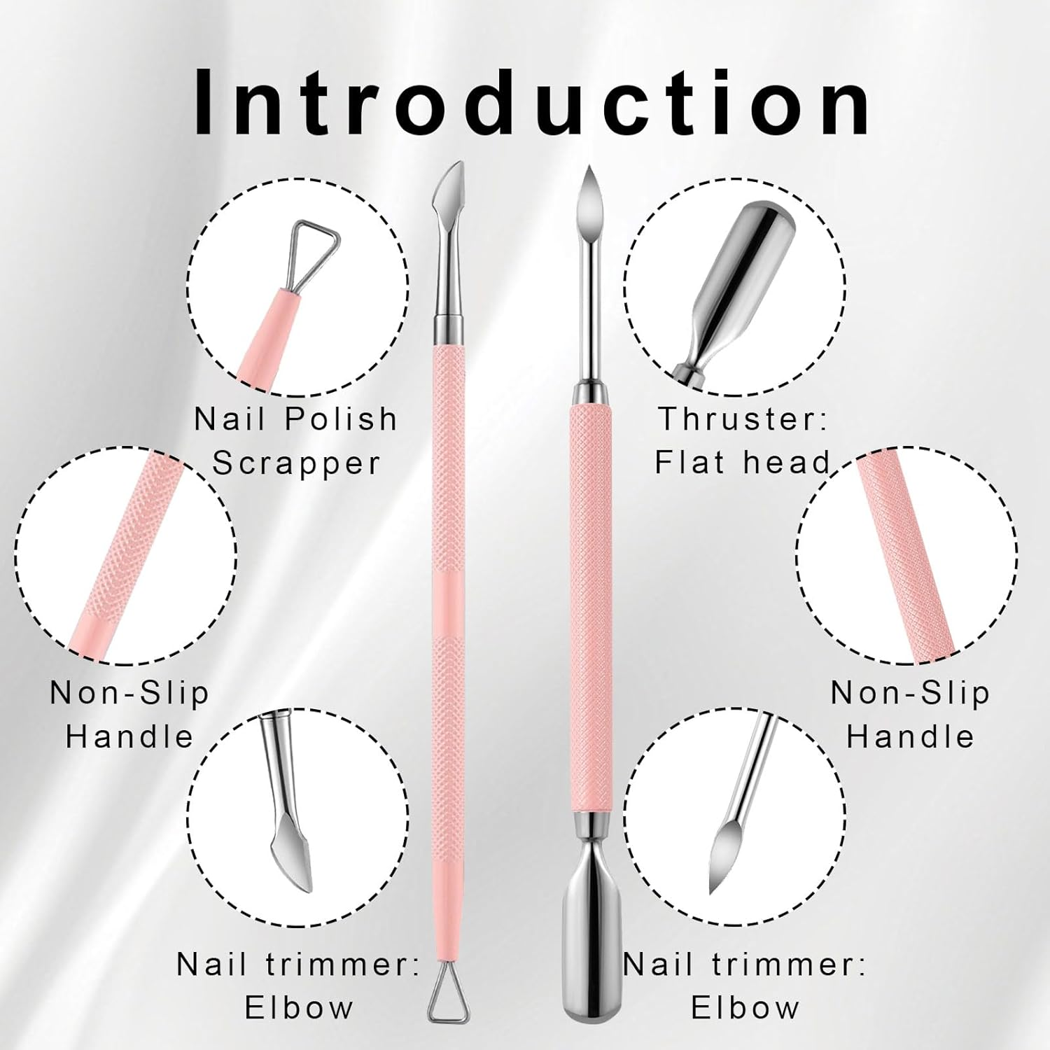 Cuticle Trimmer with Cuticle Pusher and Cutter - 3 PCS Pink Professional Pedicure Manicure Tools with Stainless Steel Dual End Pusher, Nail Scraper for Fingernails Toenails image number 2