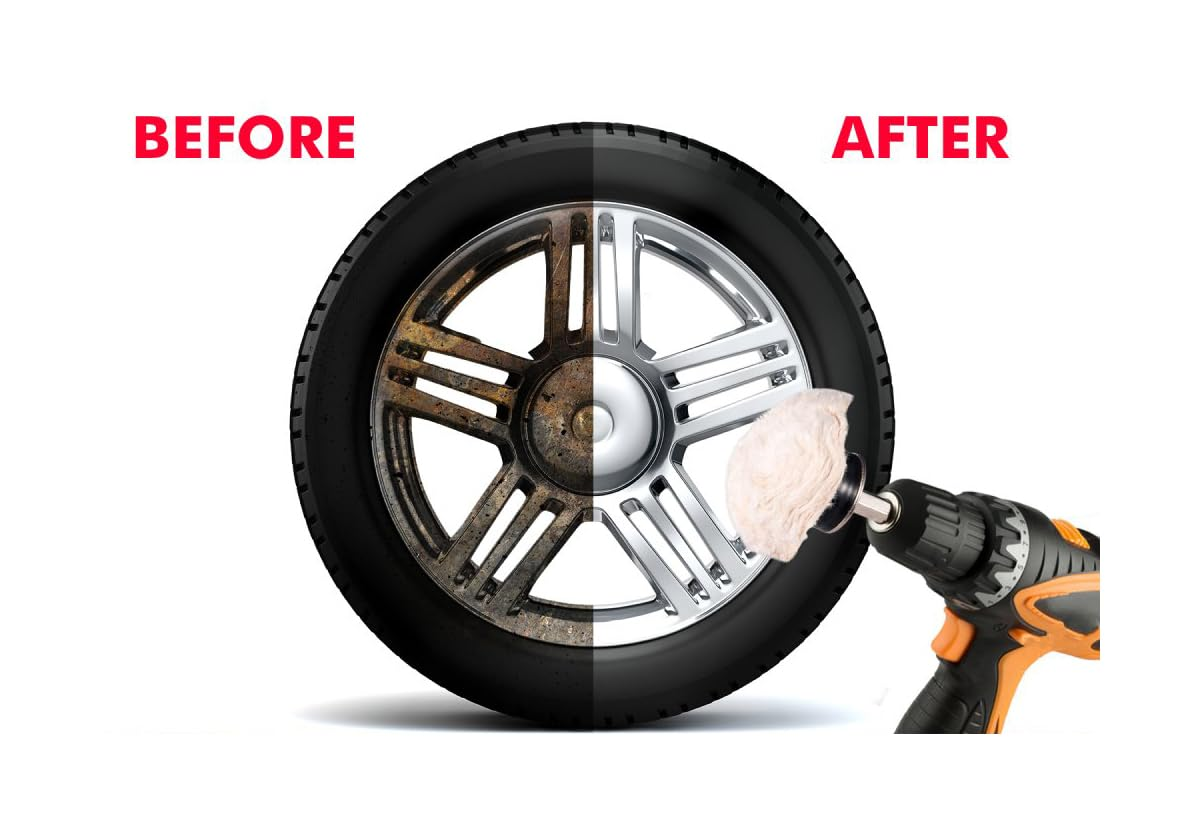 4 Pcs Cotton Buffing Polishing Wheel for Drill White Flannelette Cone/Column/Ball/T-Shaped Pad with 1/4" Handle for Polishing Mag Rims, Aluminum,Stainless image number 5