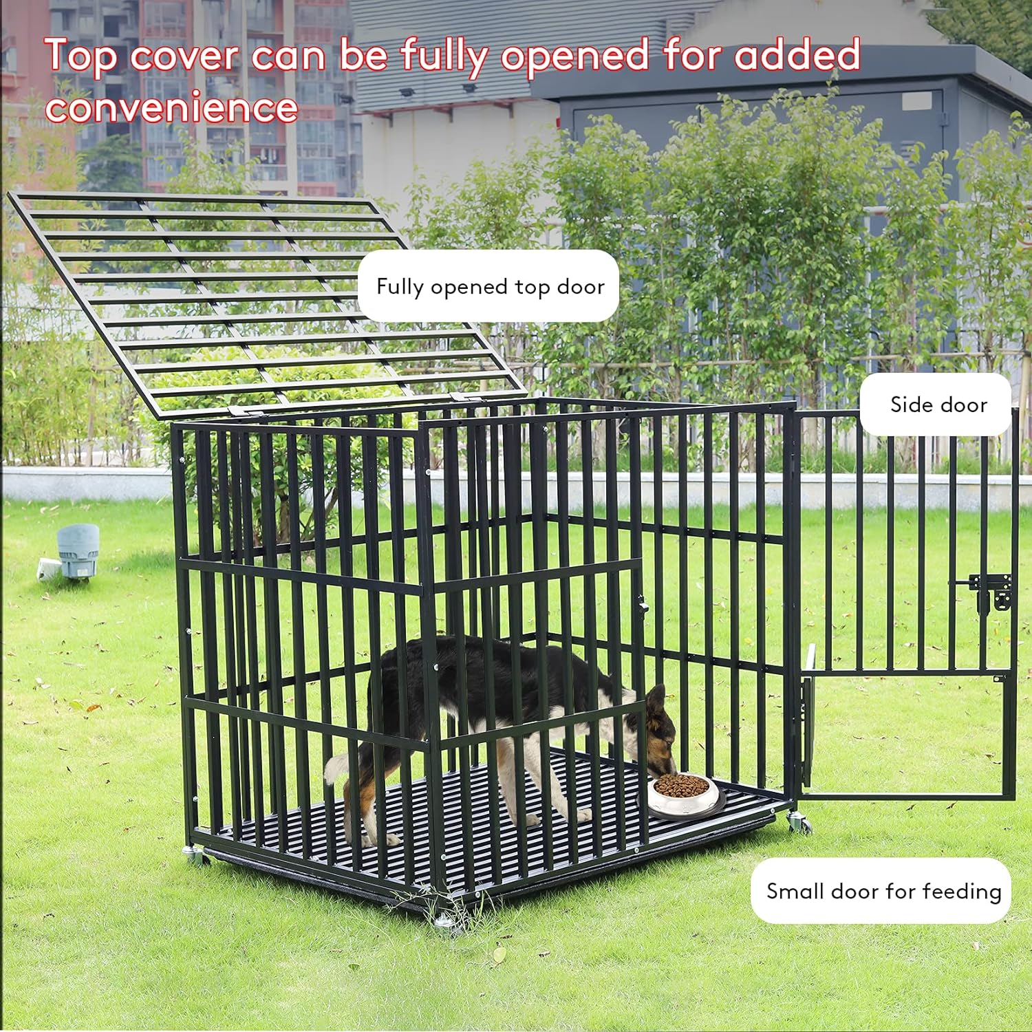 Bingopaw Heavy Duty Dog Crate: 38 Inch Wheeled Large Pet Cage with Tear Resistant Square Tube - Metal Military Puppy Cages with 2 Prevent Escape Lock and Tray L Size (95X57X81Cm) image number 4