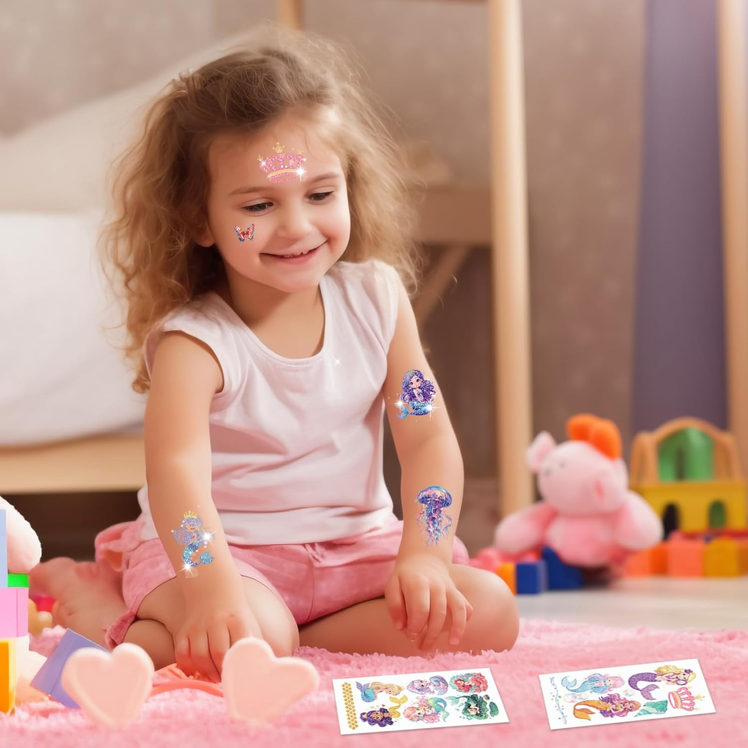 20 Sheets Temporary Tattoos for Children, with Watercolour Animals and Glitter Tattoo Mermaid, Easy to Paste Children'S Tattoos for Boys and Girls Such as Parties and Festivals image number 4