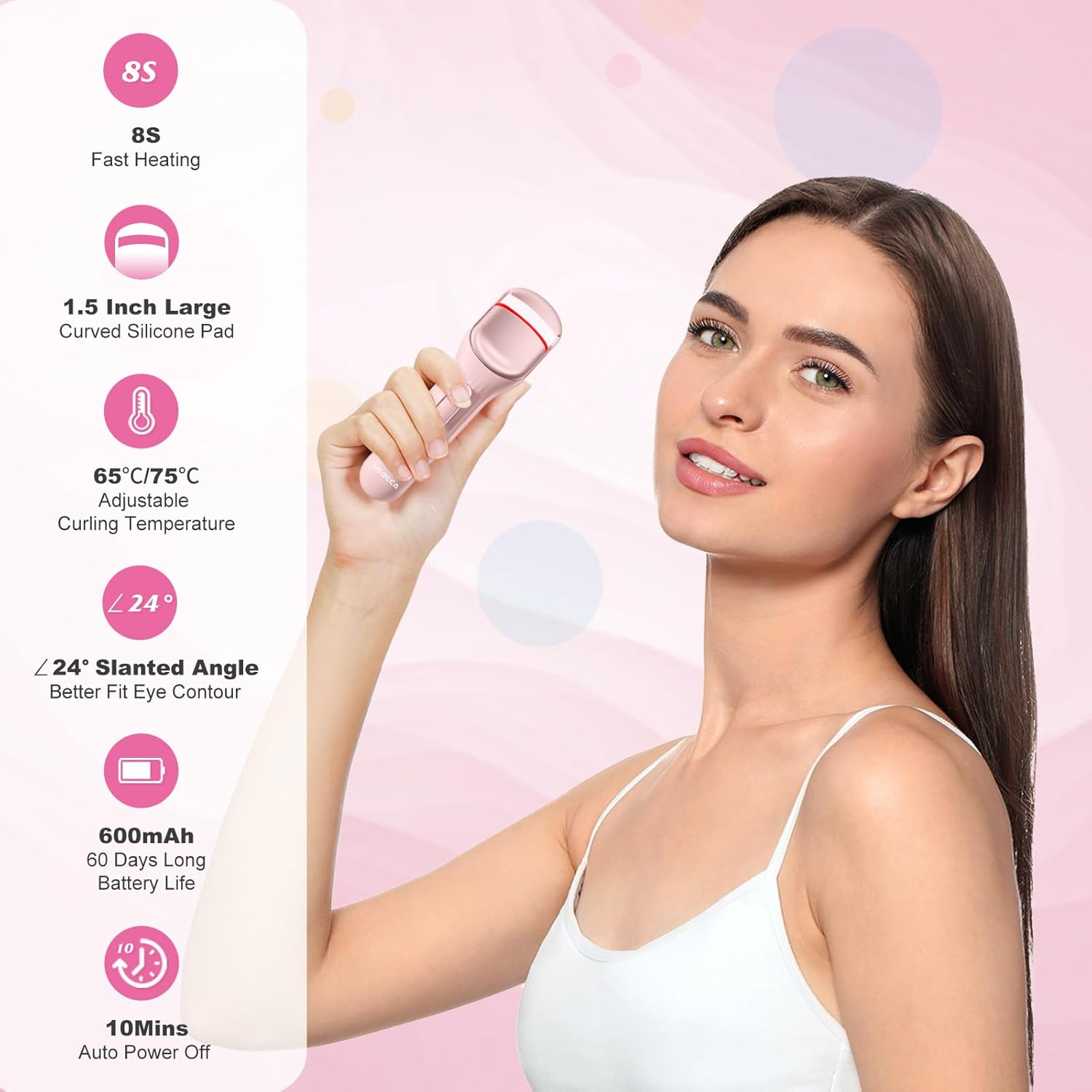 Heated Eyelash Curler Professional - Eye Lashes Curler with Innovative Heating Silicone, Electric Eyelashes Curler with 600Mah Rechargeable Battery EC4001 (Pink) image number 6