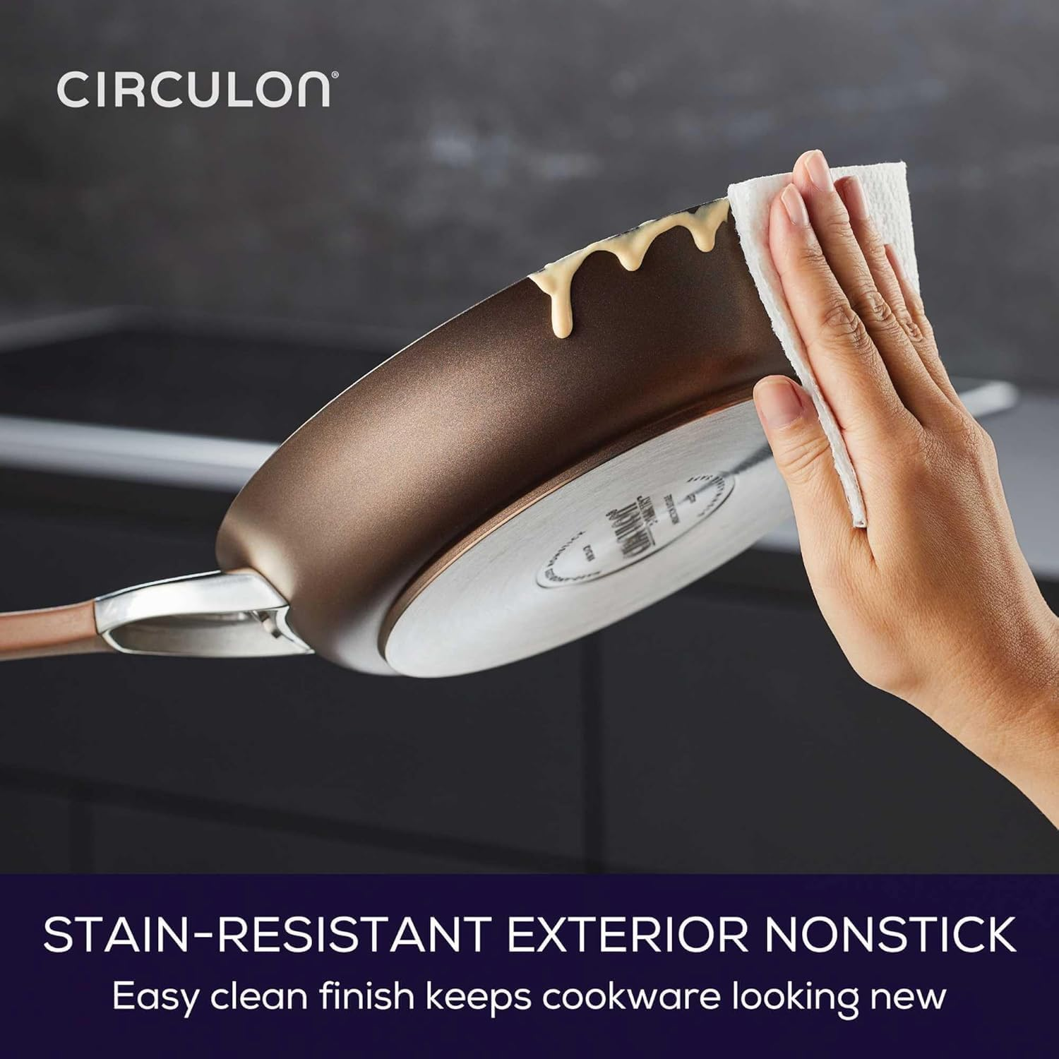 Circulon Symmetry 11 Piece Nonstick Cookware Set, Pots and Pans Set, Frying Pans, Saucepans, Stockpot, Saute & Lids, Induction Compatible, Chocolate image number 4