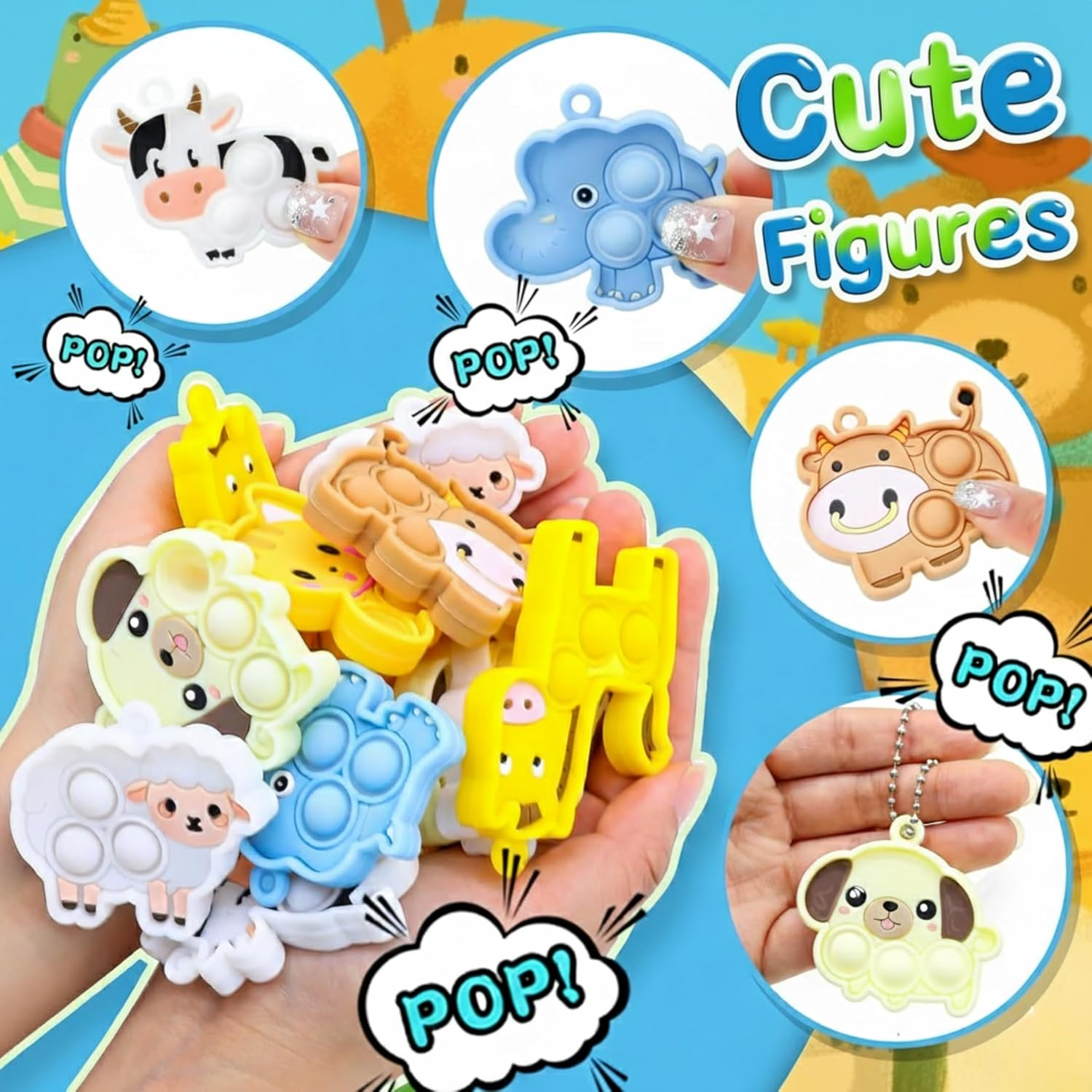 36Pcs Animal Pop Fidget Keychains - Party Bag Fillers for Kids, Lolly Bag Fillers, Bulk Toys for Classroom Prizes, Stress Relief Party Favours, Stocking Fillers for Kids, Pinata Fillers image number 3