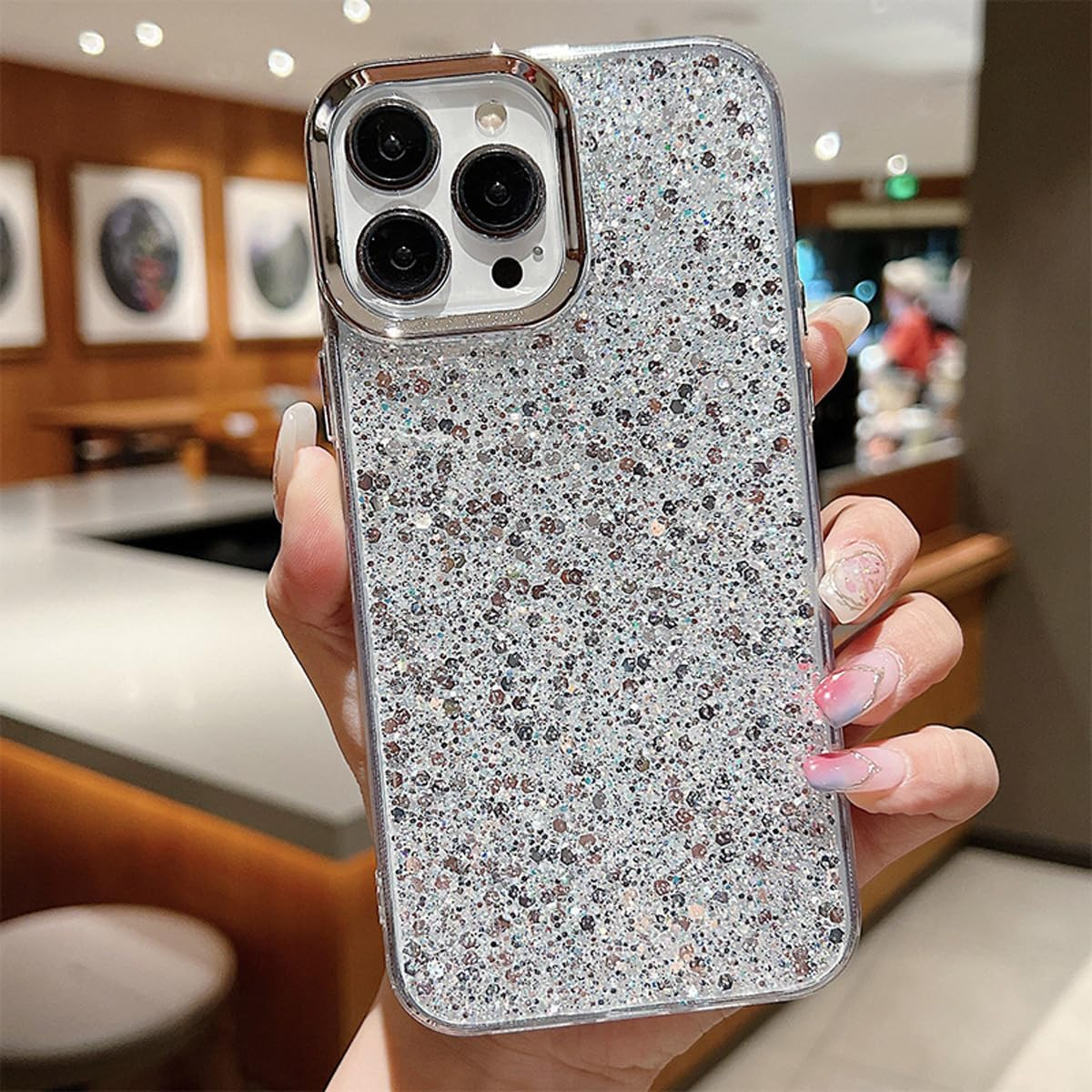 FORZARMOR for Oppo A5 5G (6.67 Inch) Global Version Case, Bling Glitter Fashion Silver Foil Sequins, Inner Airbag Shockproof Transparent Soft Cover (For Oppo A5) image number 1