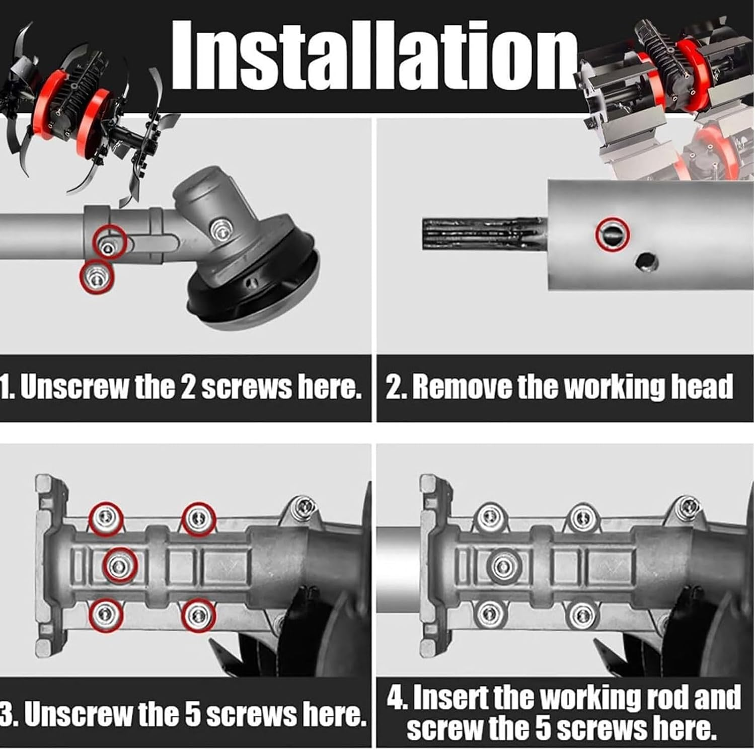 Electric Tiller Blade Head, 10.2 Tilling Width 9 Tines Blade for Cordless Cultivator, Electric Handheld Mini Garden Tiller Attachment for Soil, Lawn, and Vegetable Beds image number 5
