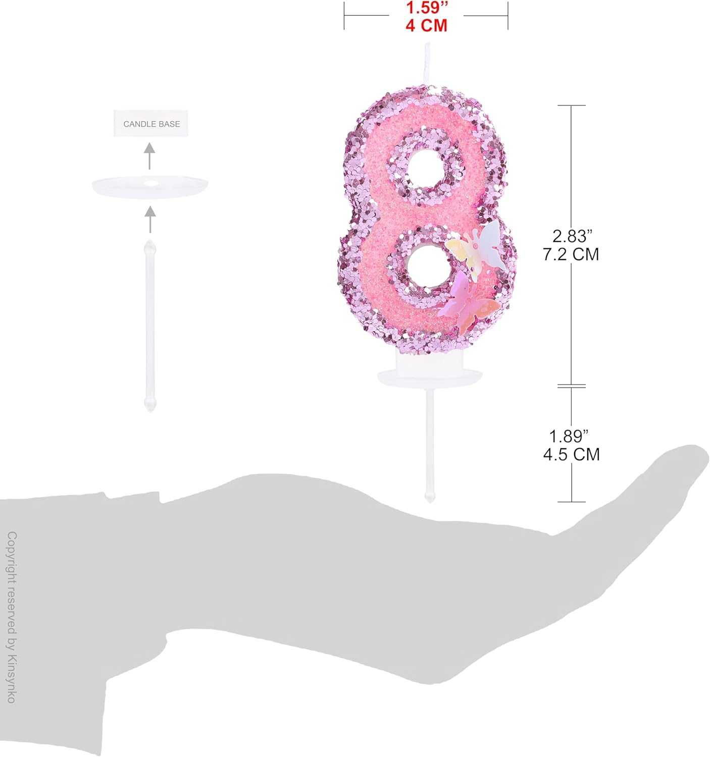 8 Candle Birthday Girl Princess Pink Sequins Number 8 Candle with Two 3D Sweet Butterfly for 8Th Birthday Butterfly Theme Party Decor image number 1