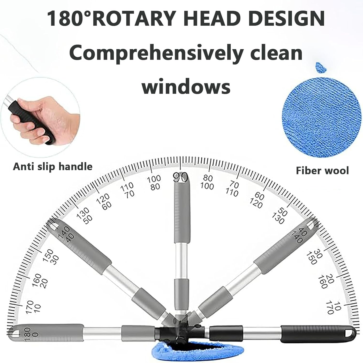 SYGELER Windshield Cleaner Tool,Professional Window Cleaning Kit with Extendable Handle - 4 Reusable Microfiber Pads, Detail Brush & Spray Bottle | Universal Car/Home/Office Glass Cleaner Tool image number 4