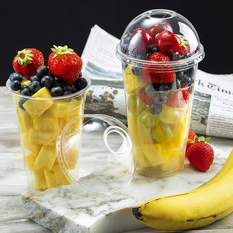Strong Clear Plastic Smoothie Cups with Dome Lids &ndash; Reusable, Crystal Clear, Durable, and Leak-Proof | Perfect for Juices, Milkshakes, Iced Coffee, and Beverages| Pack of 50, Size &ndash; 12Oz (355Ml) image number 6