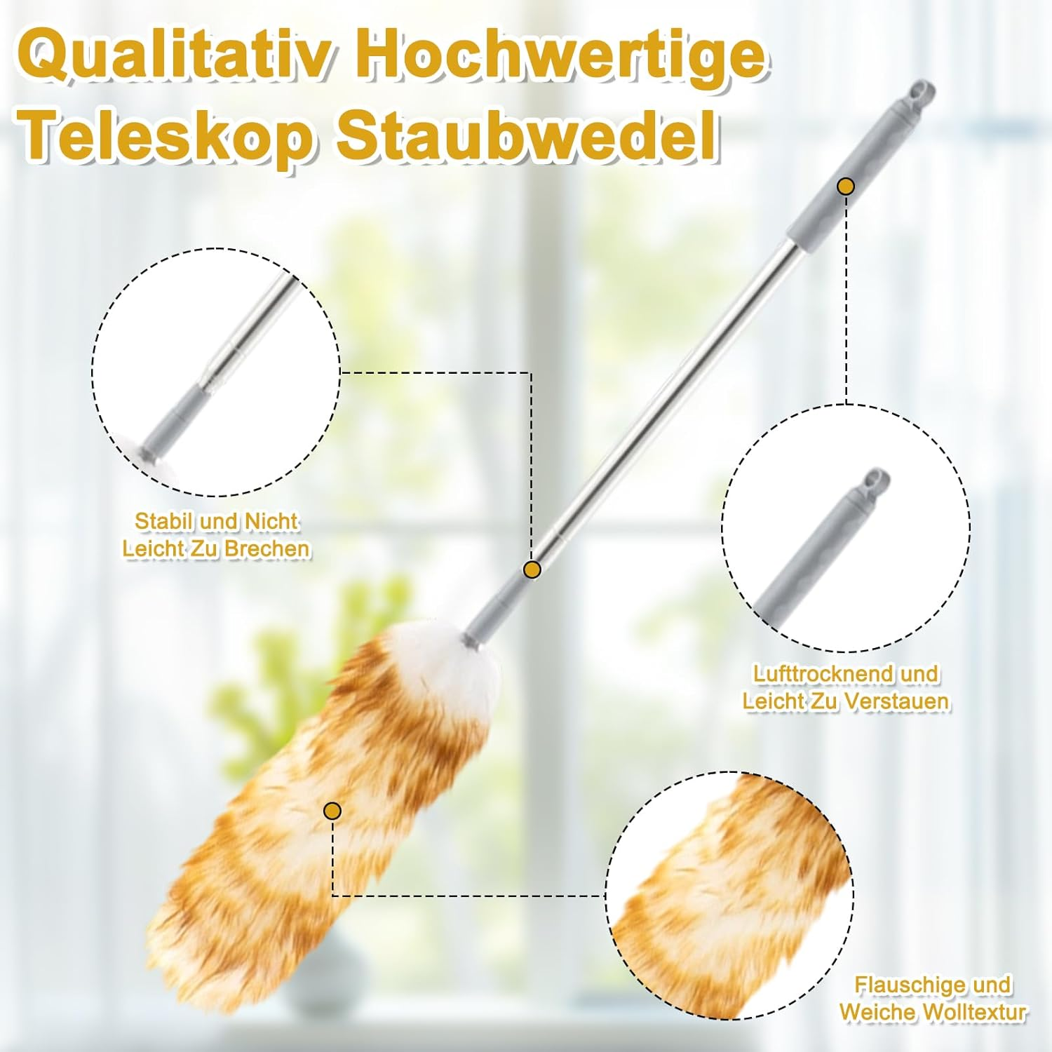 RANJIMA Duster, Telescopic Washable Cobweb Broom with Telescopic Handle, Long Extendable up to 2.4 M for High Ceilings, Ceiling Fan, Ceilings, Cobwebs image number 2
