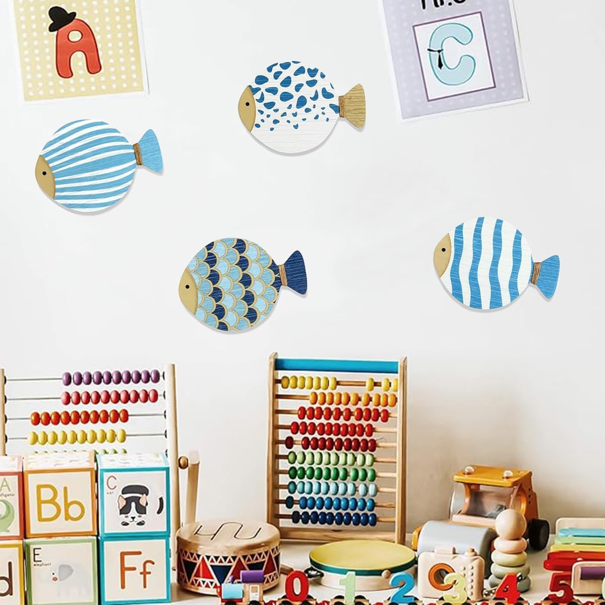 4 Pcs Vintage Beach Wall Decor,Wooden Fish Nautical Wall Art,Coastal Wall Art,Blue Fish Wall,Sculpture Lake House Hanging Decor,Ocean Room Decor for Bathroom Bedroom,Vintage Blue Fish Ornaments image number 6