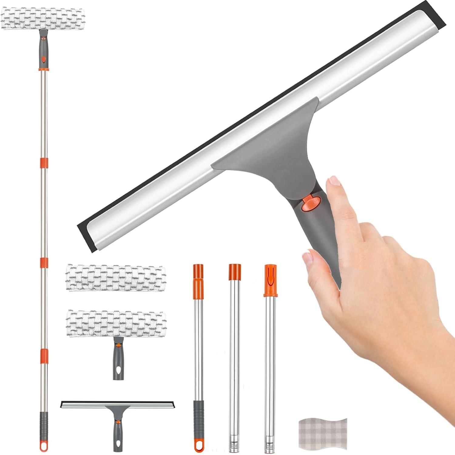 XUCAI Window Squeegee with Long Handle(59In),Glass Cleaning Tools with Silicon Squeegee & Mircofiber Scrubber for Car,Shower,Indoor & Outdoor Glass Mirror Door Solar Panel image number 5