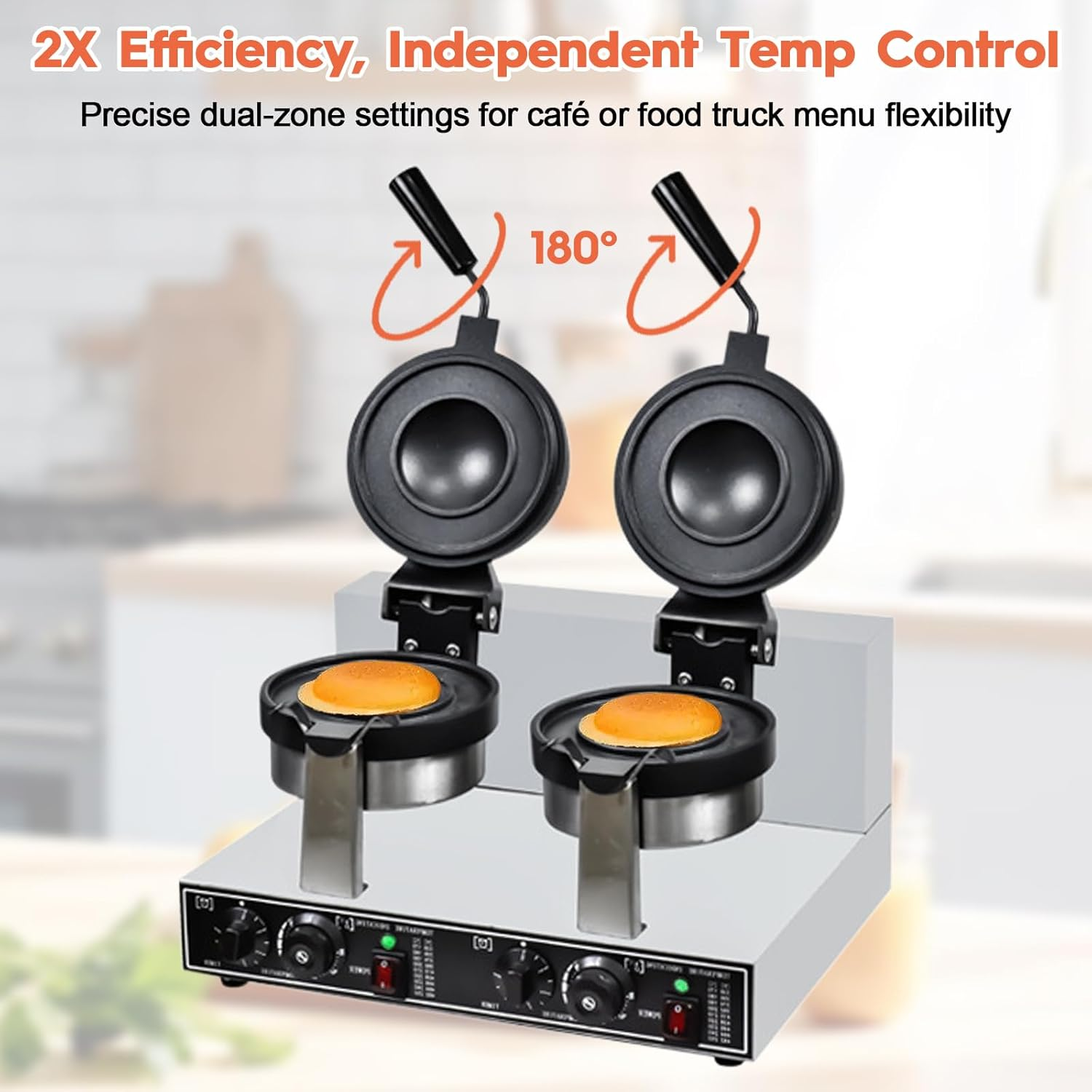 JUMEIYP Double-Head Burger Waffle Maker, Non-Stick Electric Panini Press Machine, Electric Heating Single Head Ice Cream Burger Machine, for Household or Commercial (A Style(Rotating)) image number 6