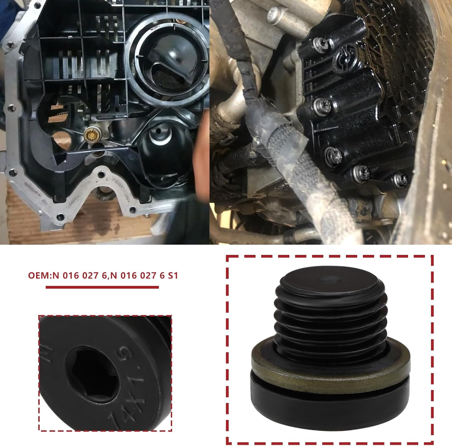 5Pcs Black Car Sump Oil Drain Plug M14 X 1.5Mm N 016 027 6 N 016 027 6 S Compatible with VW Compatible with Porsche with Sealing Ring image number 3