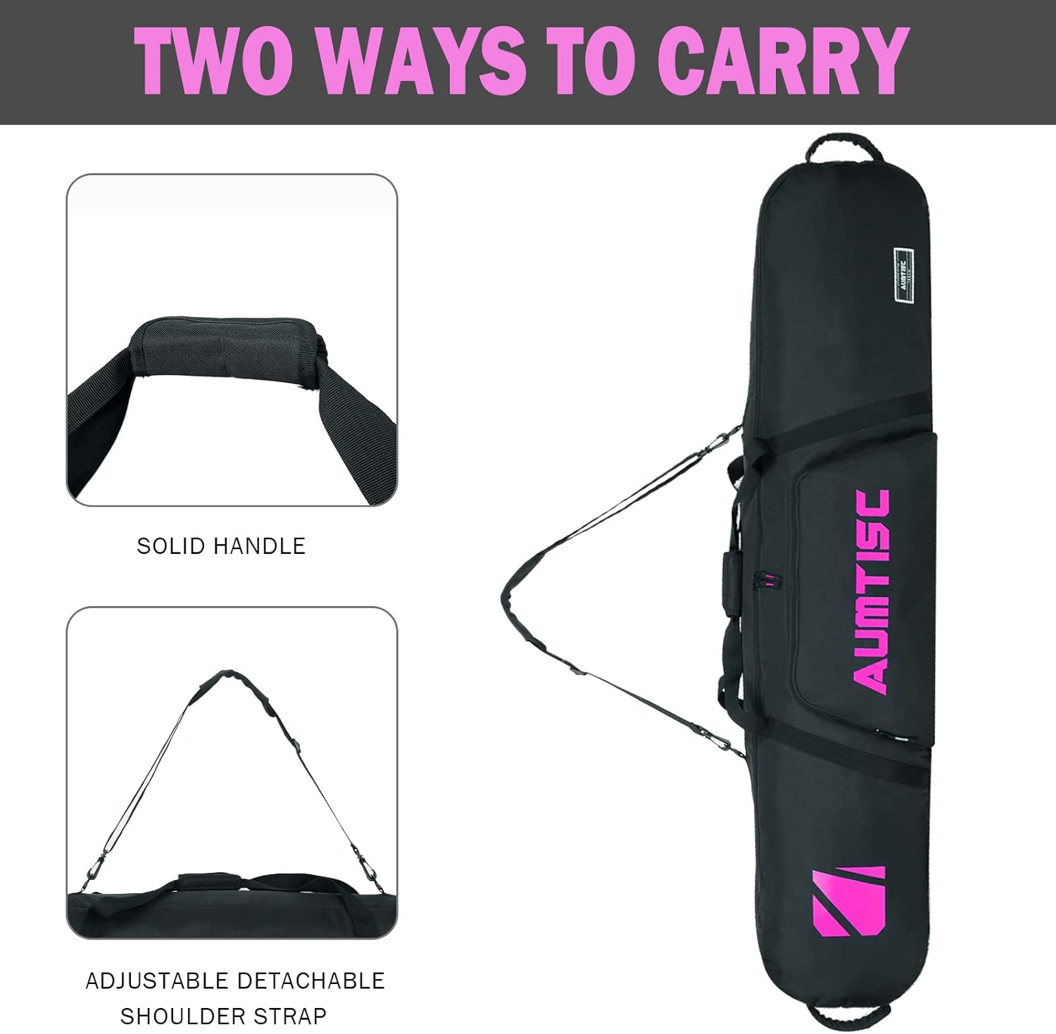 AUMTISC Padded Snowboard Bag for Air Travel, Snowboard Travel Bags for Flying with Gear Pockets, Available Length in 155Cm | 165Cm | Ajustblae 156-181Cm