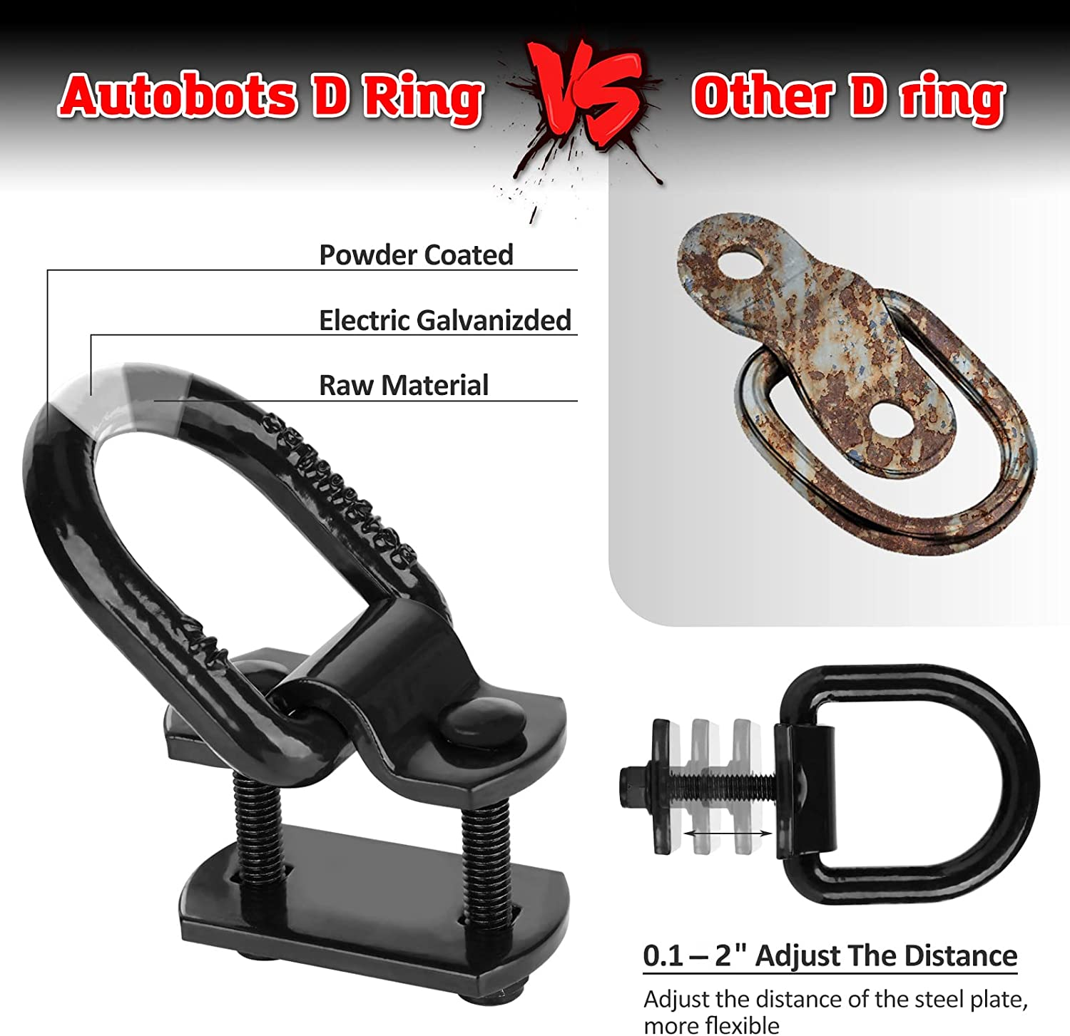 AUTOBOTS 1/2" Heavy Duty Bolt-On Forged D Ring, 12000Lbs Break Strength Tie down Anchors Hooks, for Trailers, Trucks, and Cargo Tie Downs (Pack of 4) Black